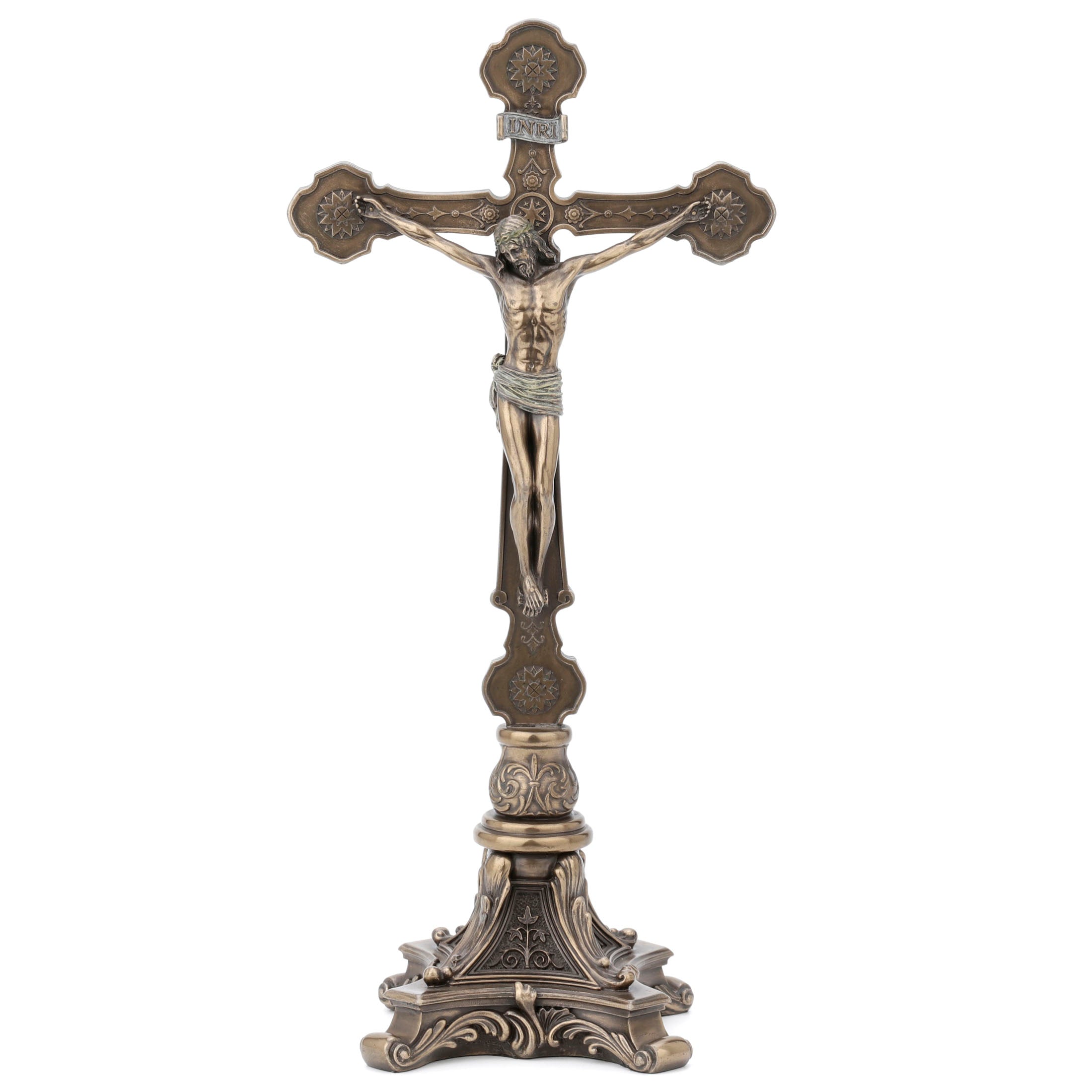 Standing Crucifix Baroque Design Footed Base
