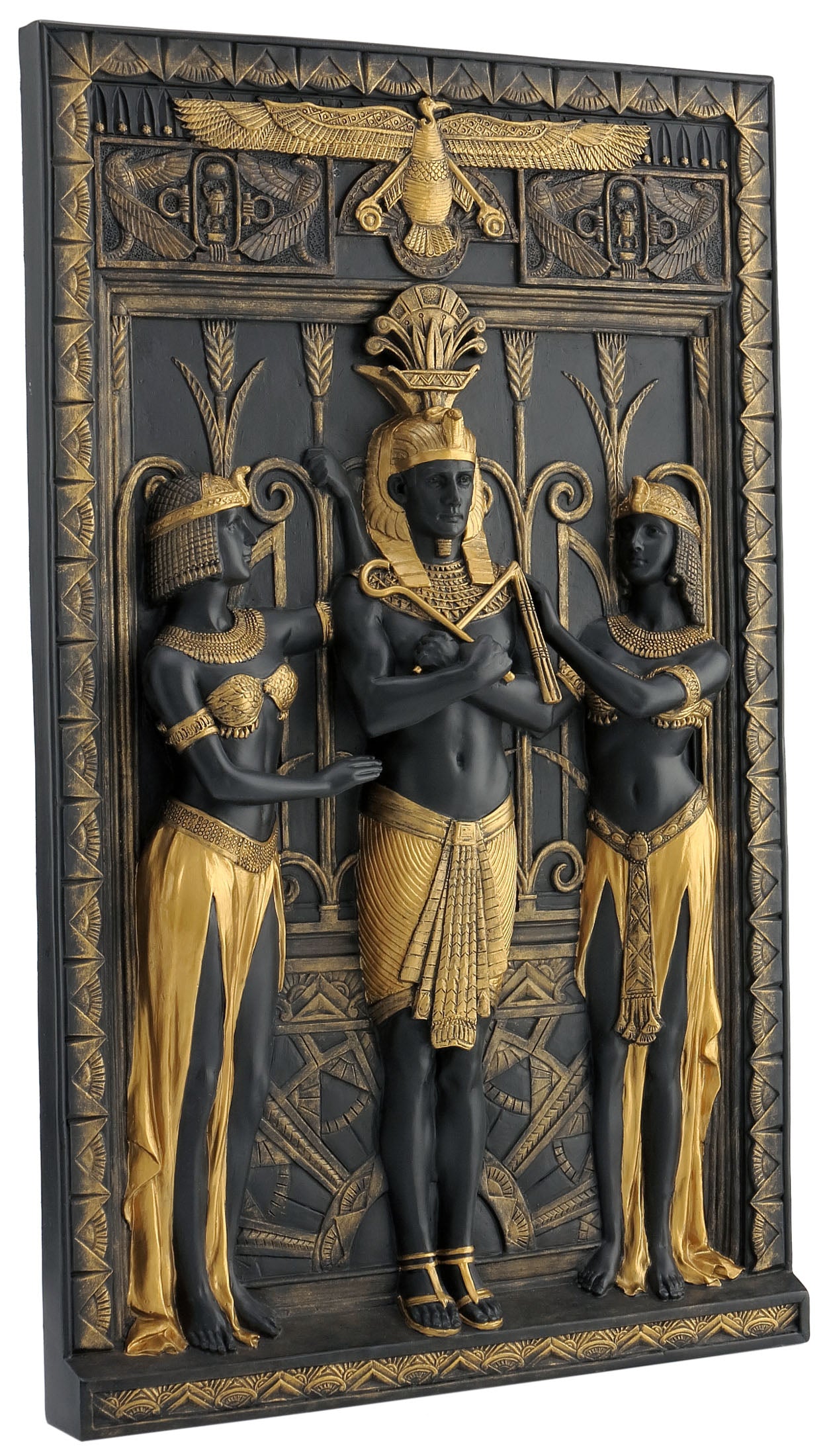 Art Deco Egyptian Pharaoh With Maidens Wall Plaque