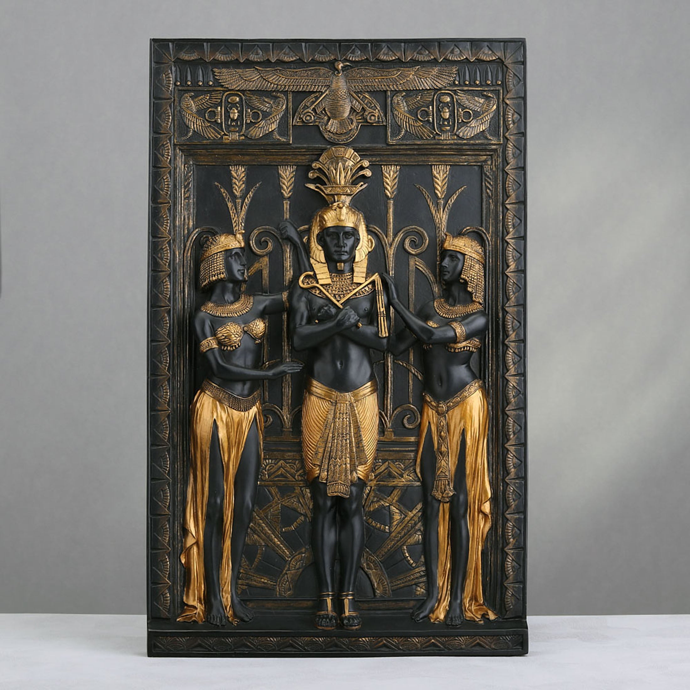 Art Deco Egyptian Pharaoh With Maidens Wall Plaque