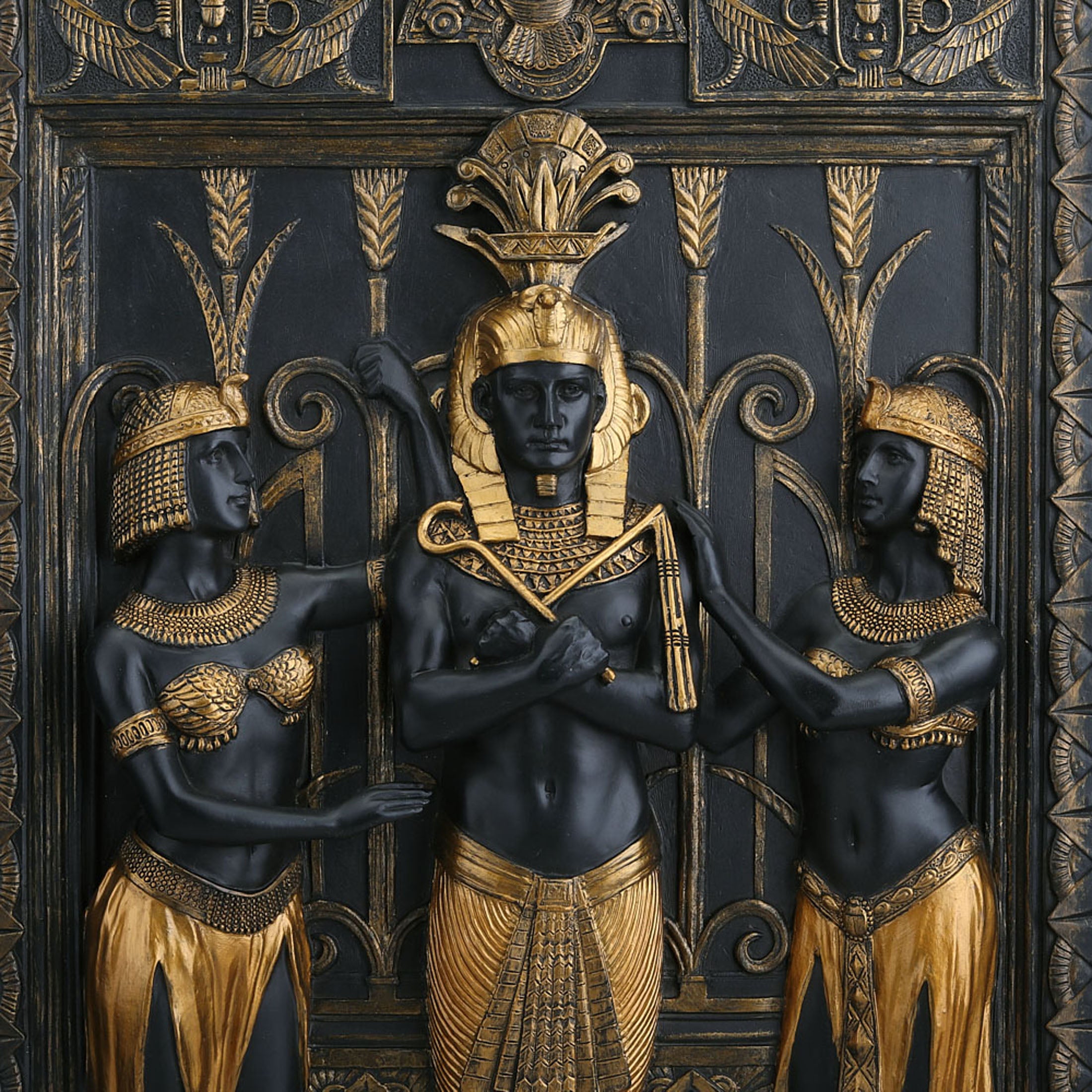 Art Deco Egyptian Pharaoh With Maidens Wall Plaque
