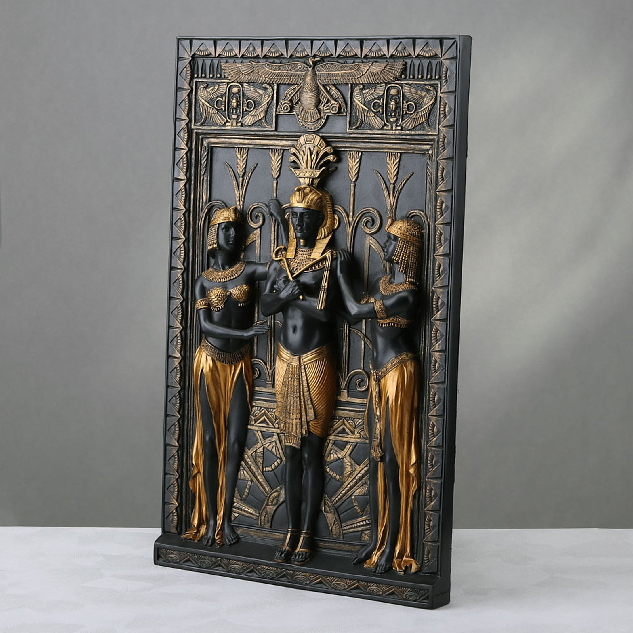 Art Deco Egyptian Pharaoh With Maidens Wall Plaque