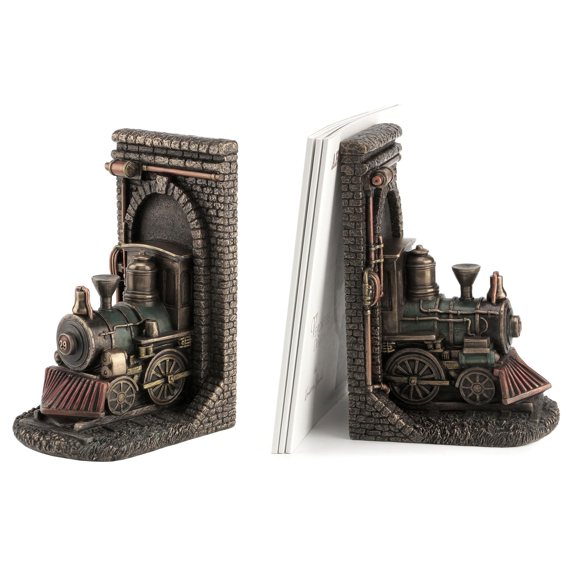 Steampunk Locomotive Out Of Tunnel Bookend (Mbz+Color) (Single Bookend)