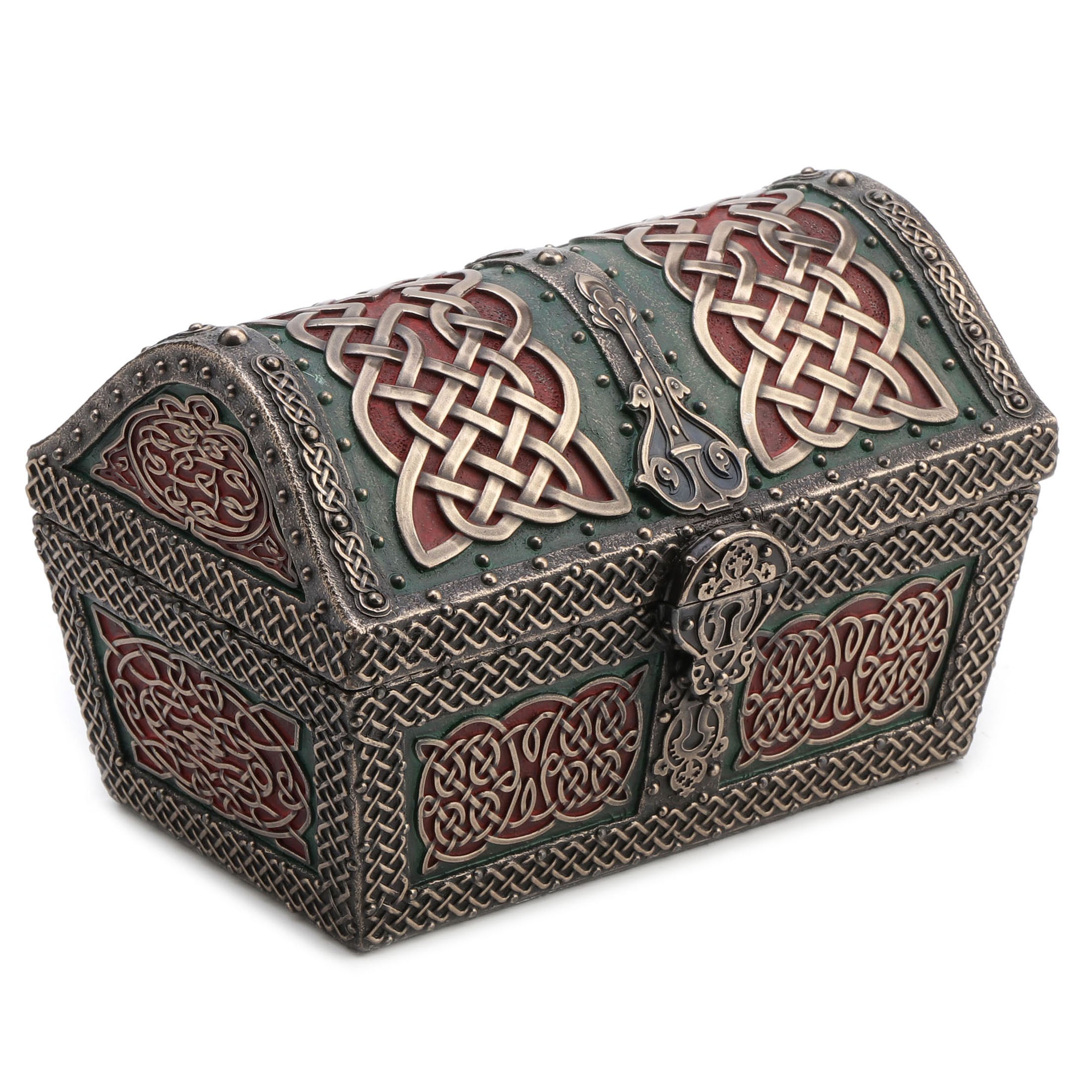Celtic Pattern Treasure Chest Trinket Box (Green+Red)