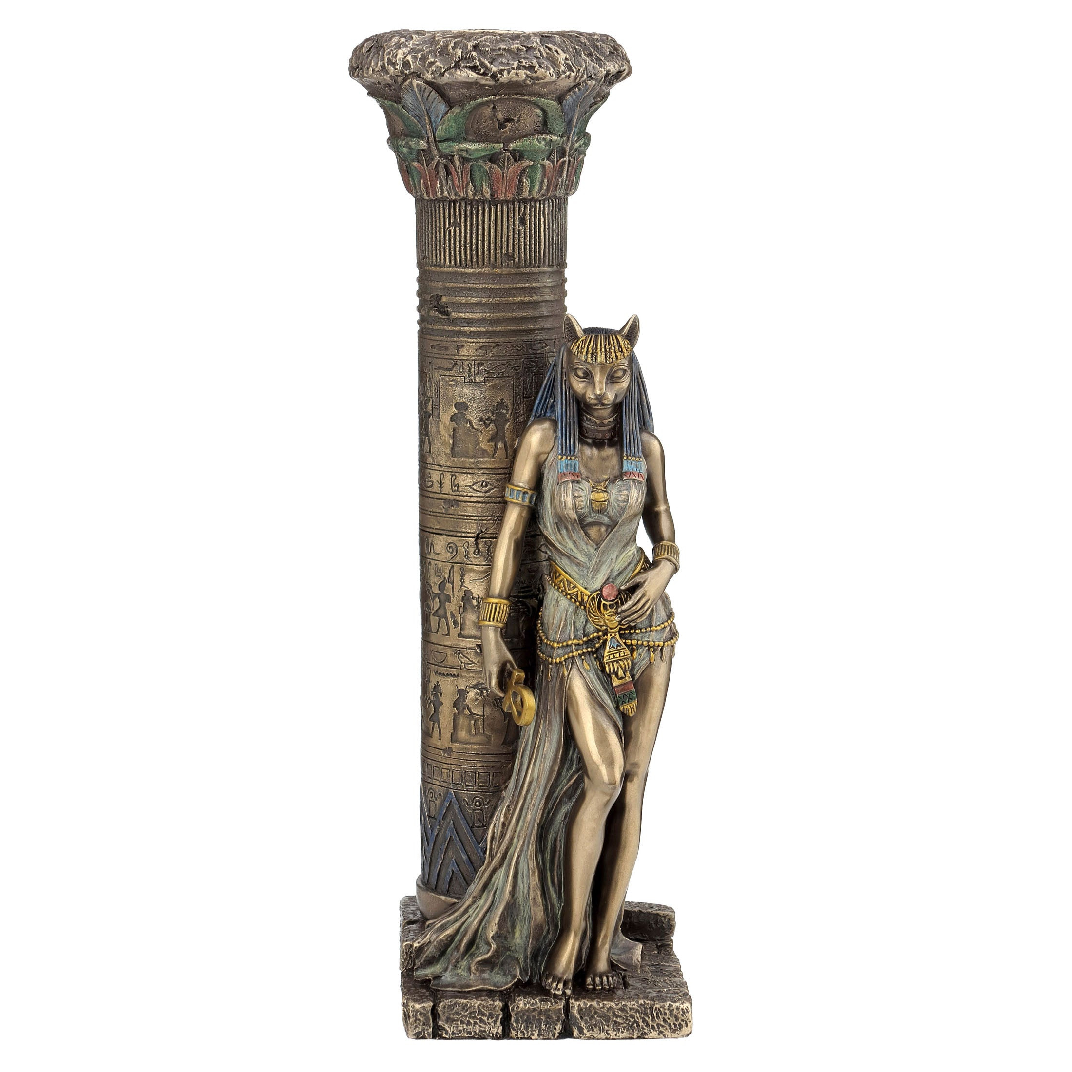 Egyptian Goddess Bastet Leaning On A Pillar Candle Holder