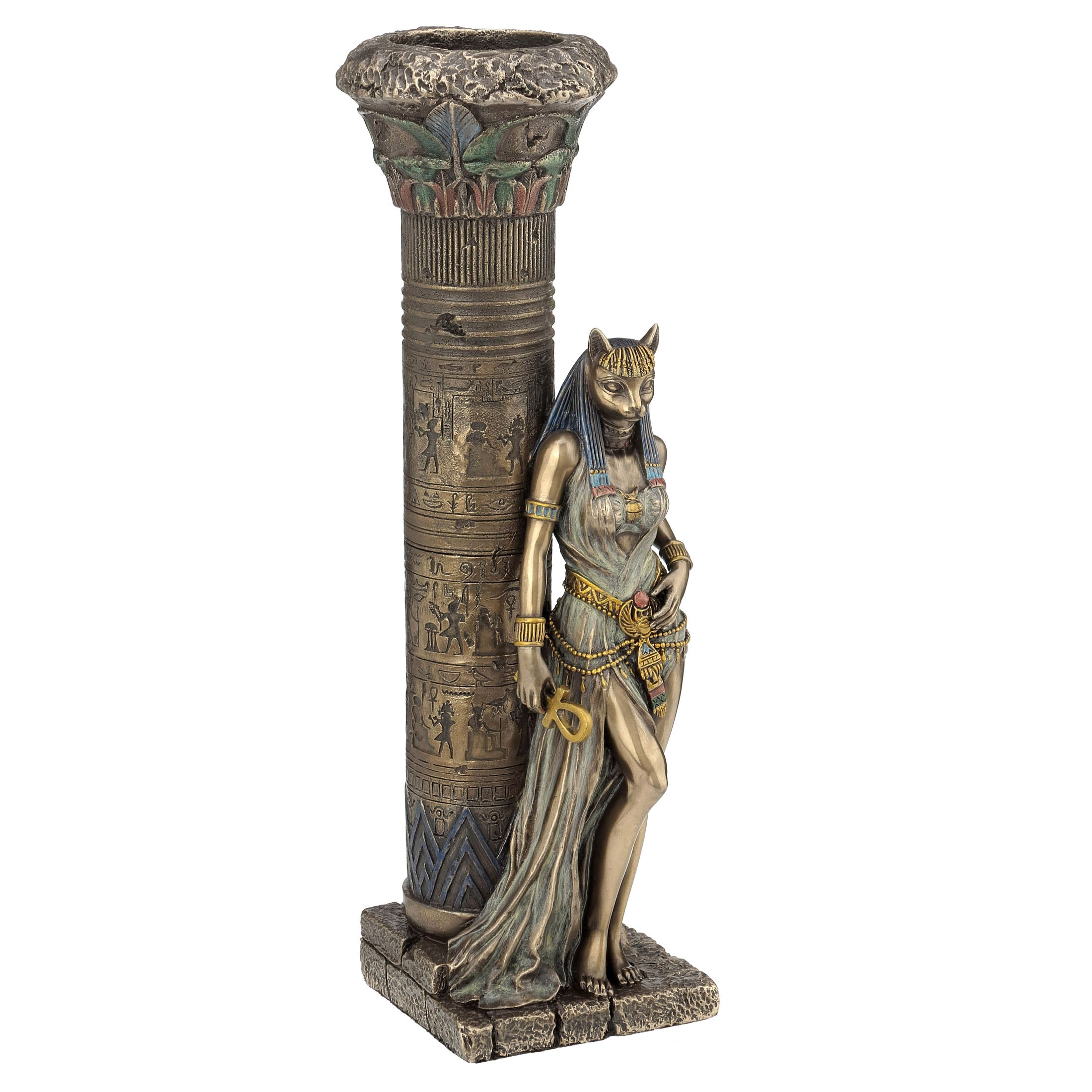Egyptian Goddess Bastet Leaning On A Pillar Candle Holder