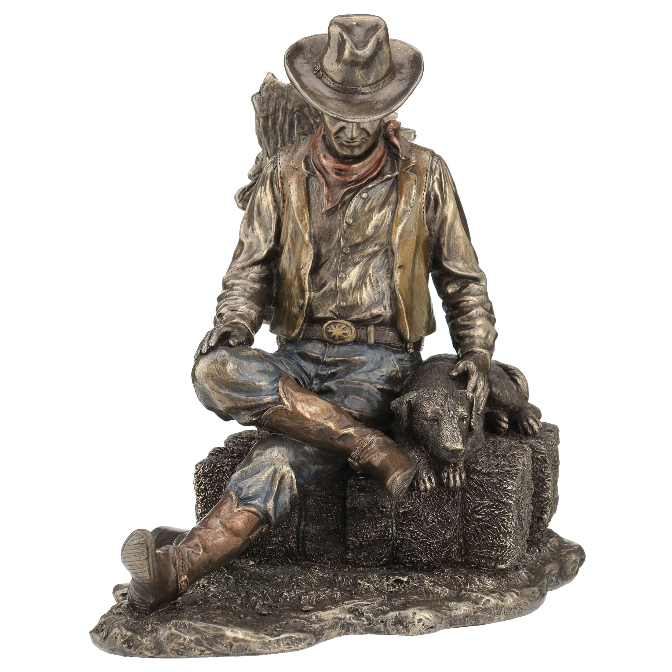 Cowboy And Dog Napping On A Bale Of Hay