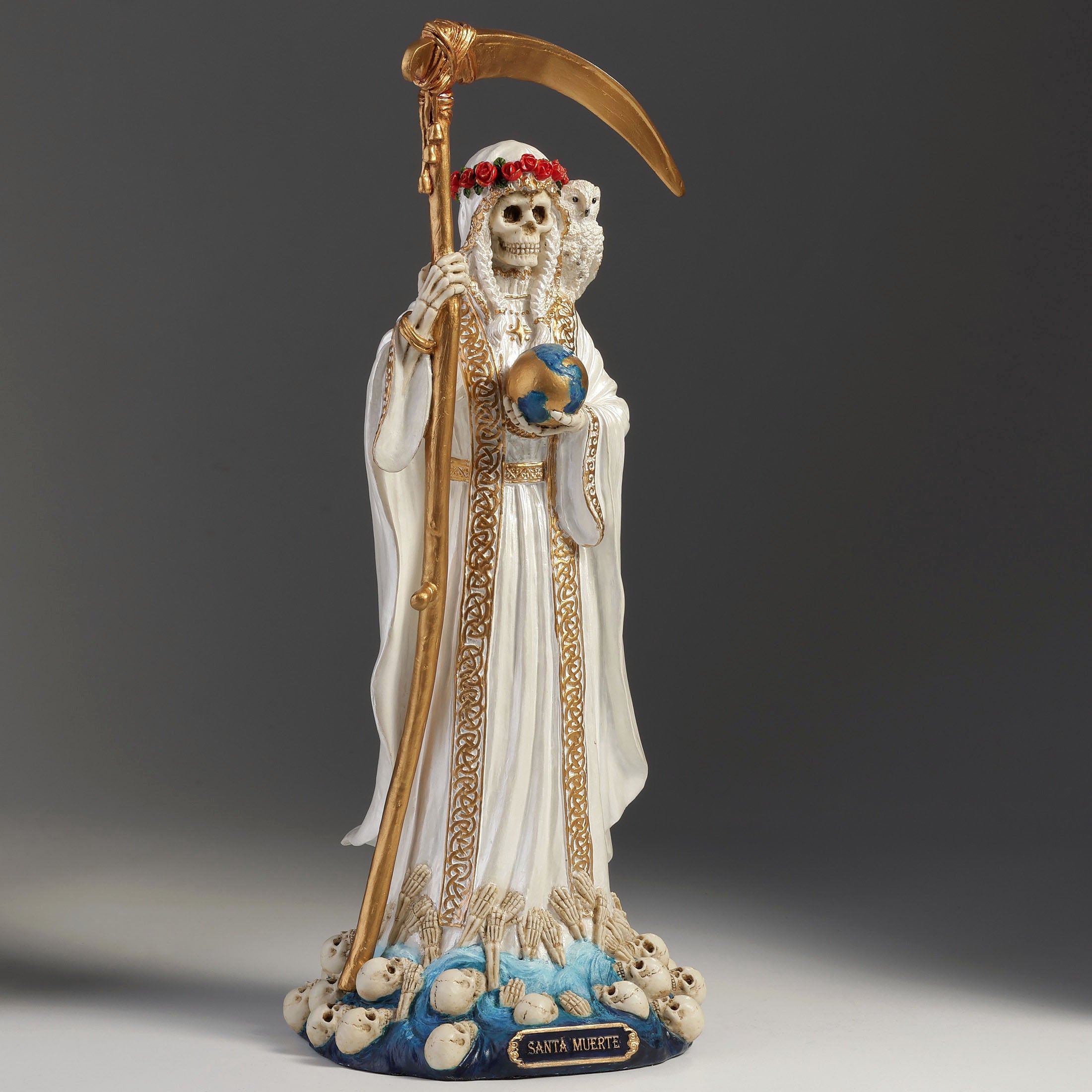 Santa Muerte Holding Scythe And Globe
