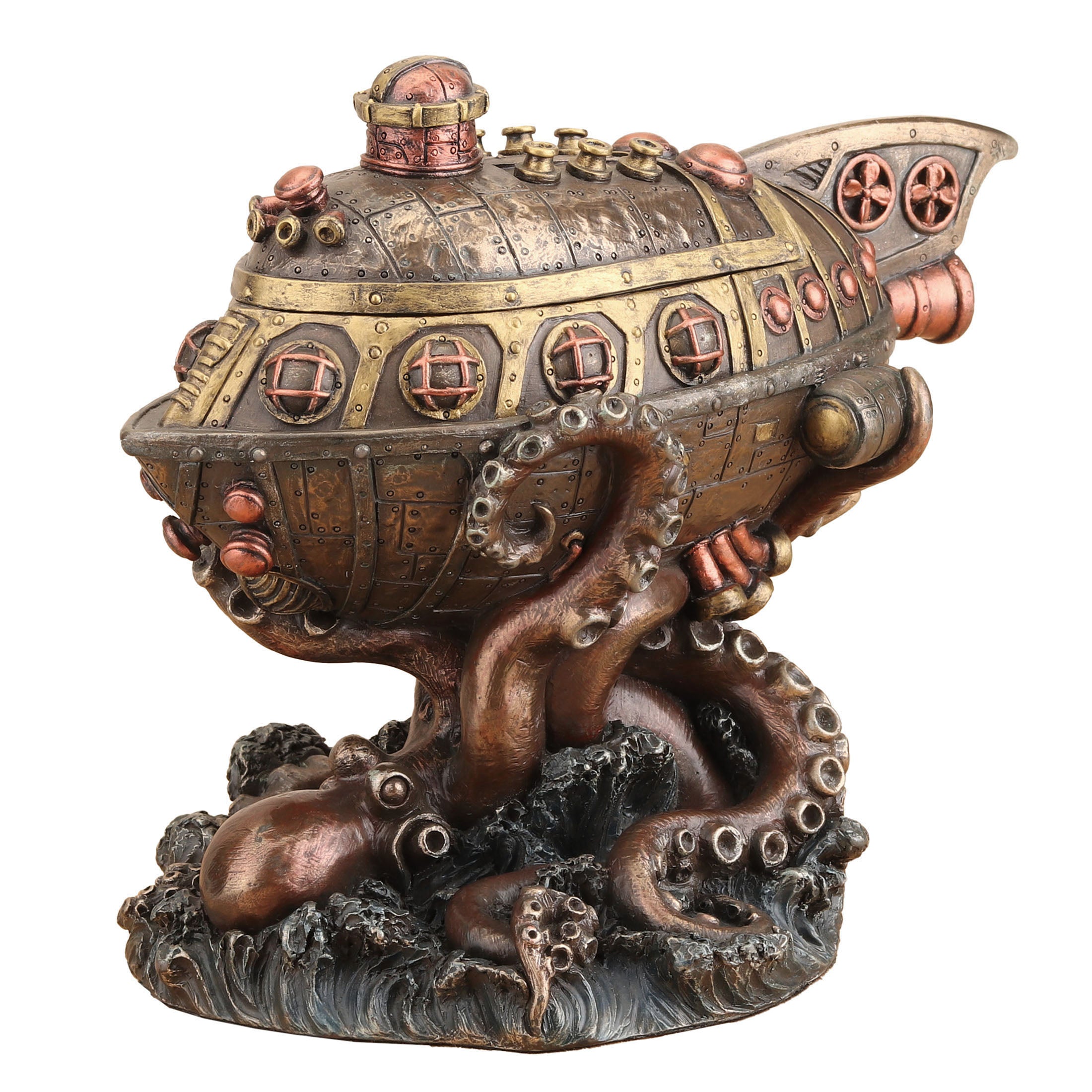 Steampunk Submarine VS Octopus Trinket Box