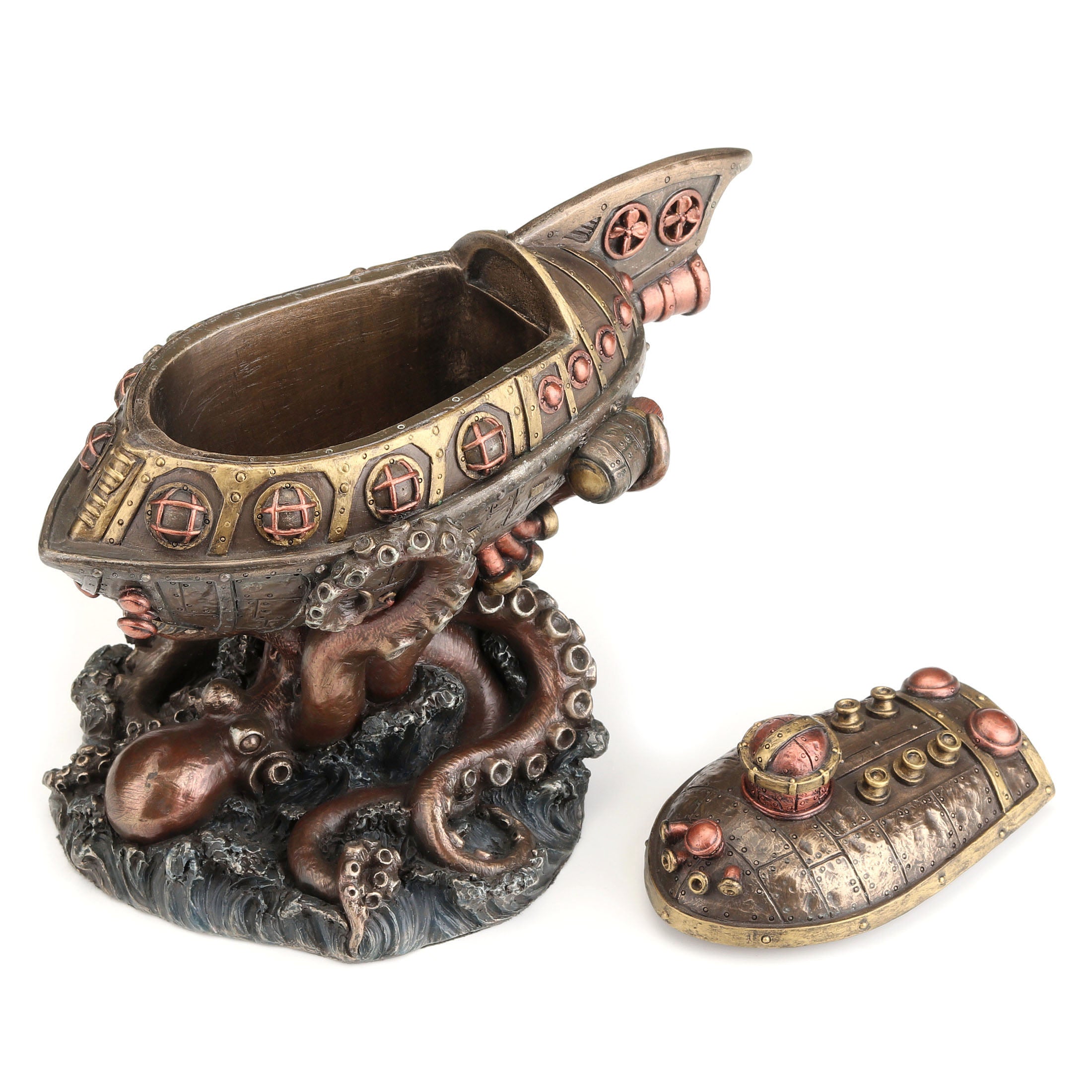 Steampunk Submarine VS Octopus Trinket Box