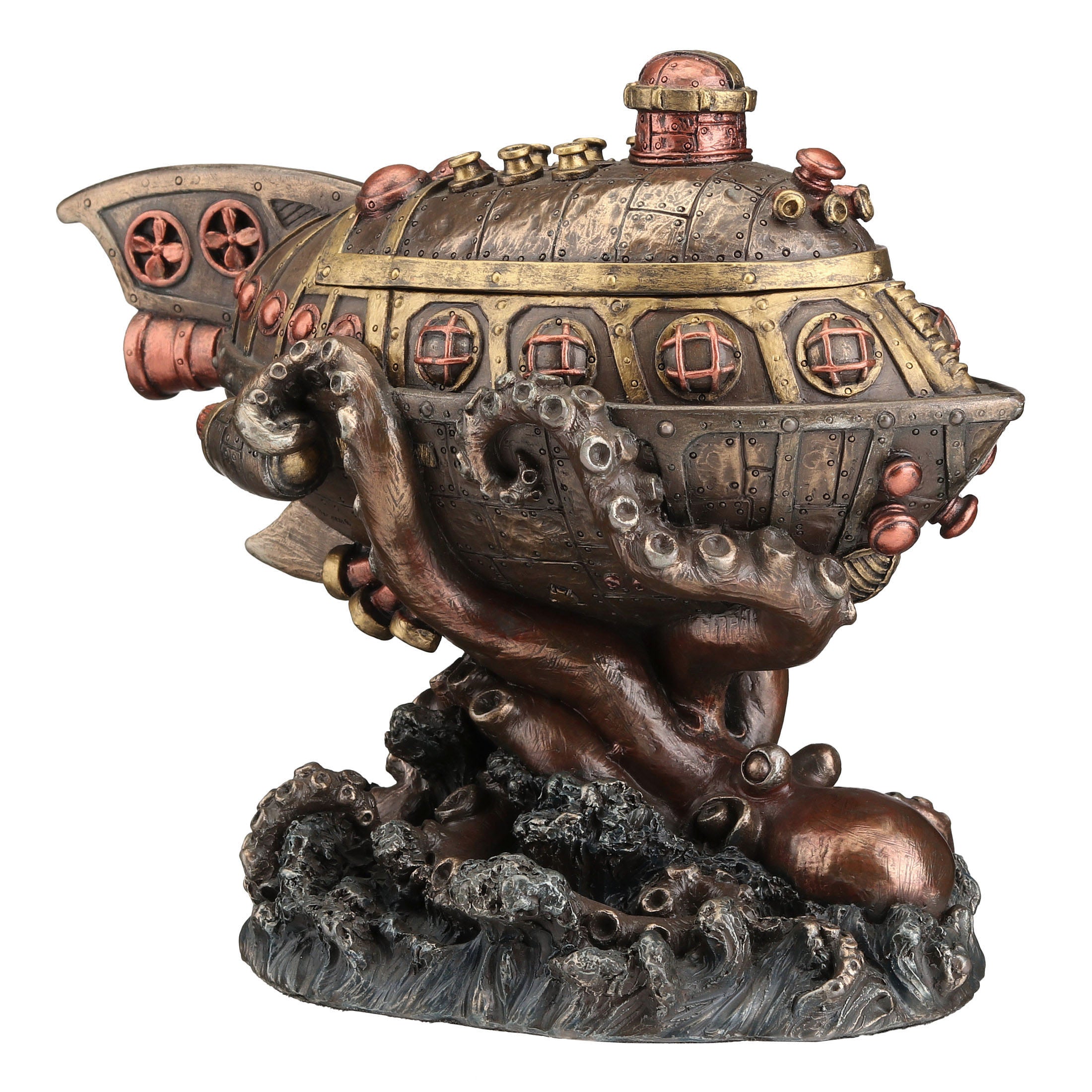 Steampunk Submarine VS Octopus Trinket Box