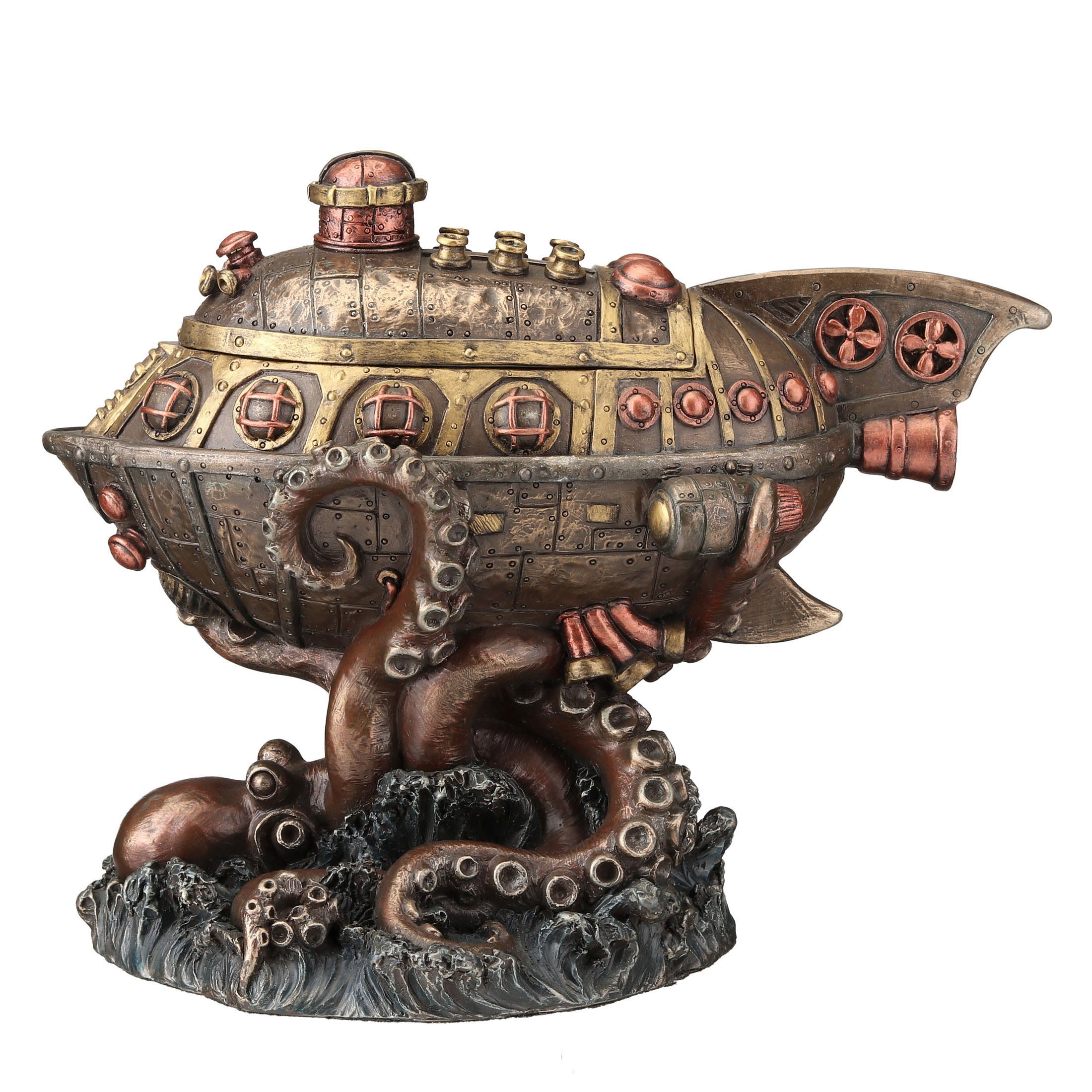 Steampunk Submarine VS Octopus Trinket Box