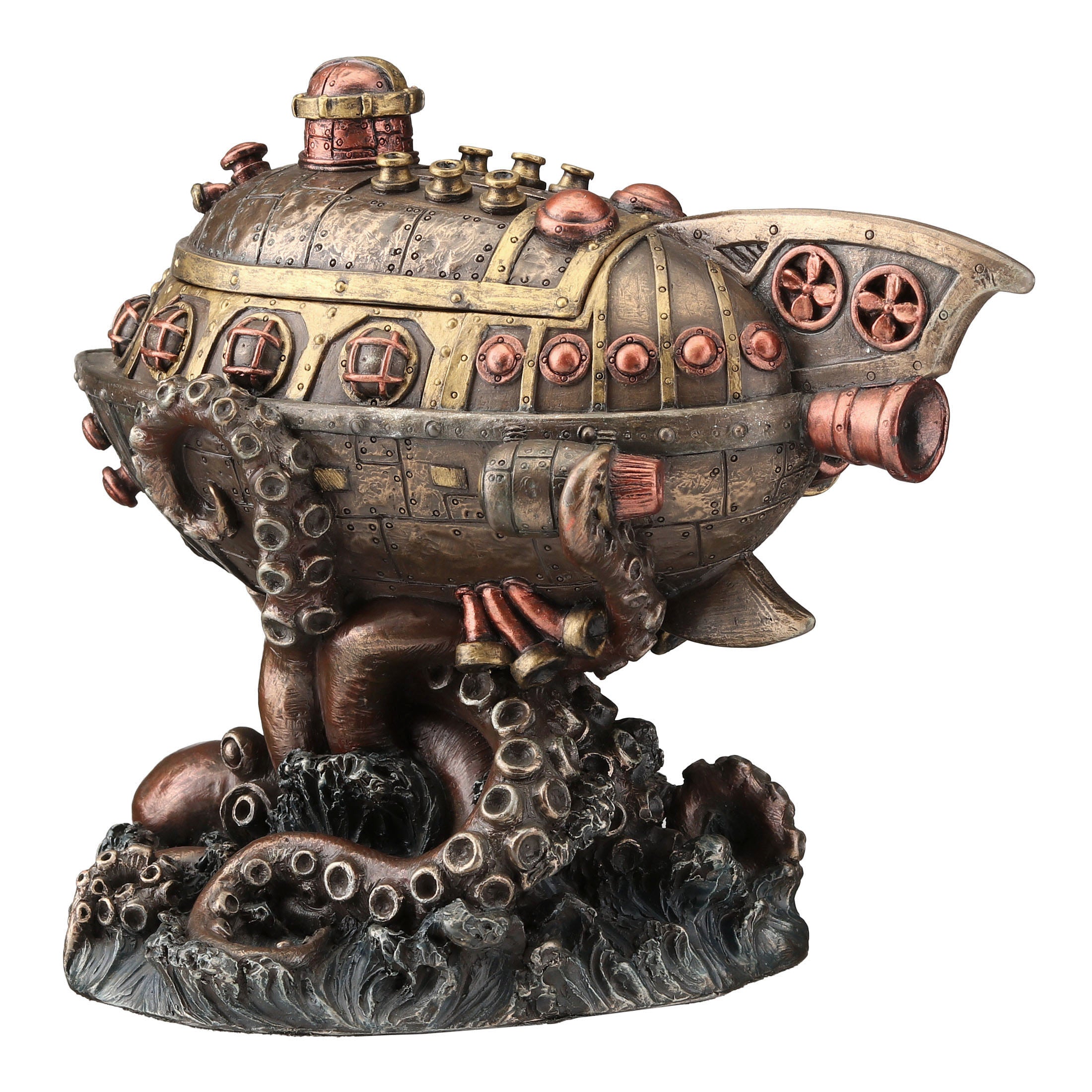 Steampunk Submarine VS Octopus Trinket Box
