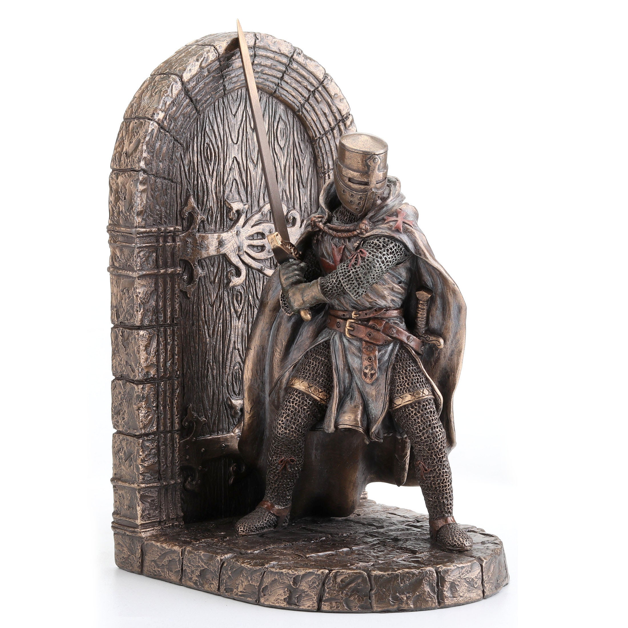 Armored Maltese Crusader With Sword Guarding Door Bookend (Single Bookend)