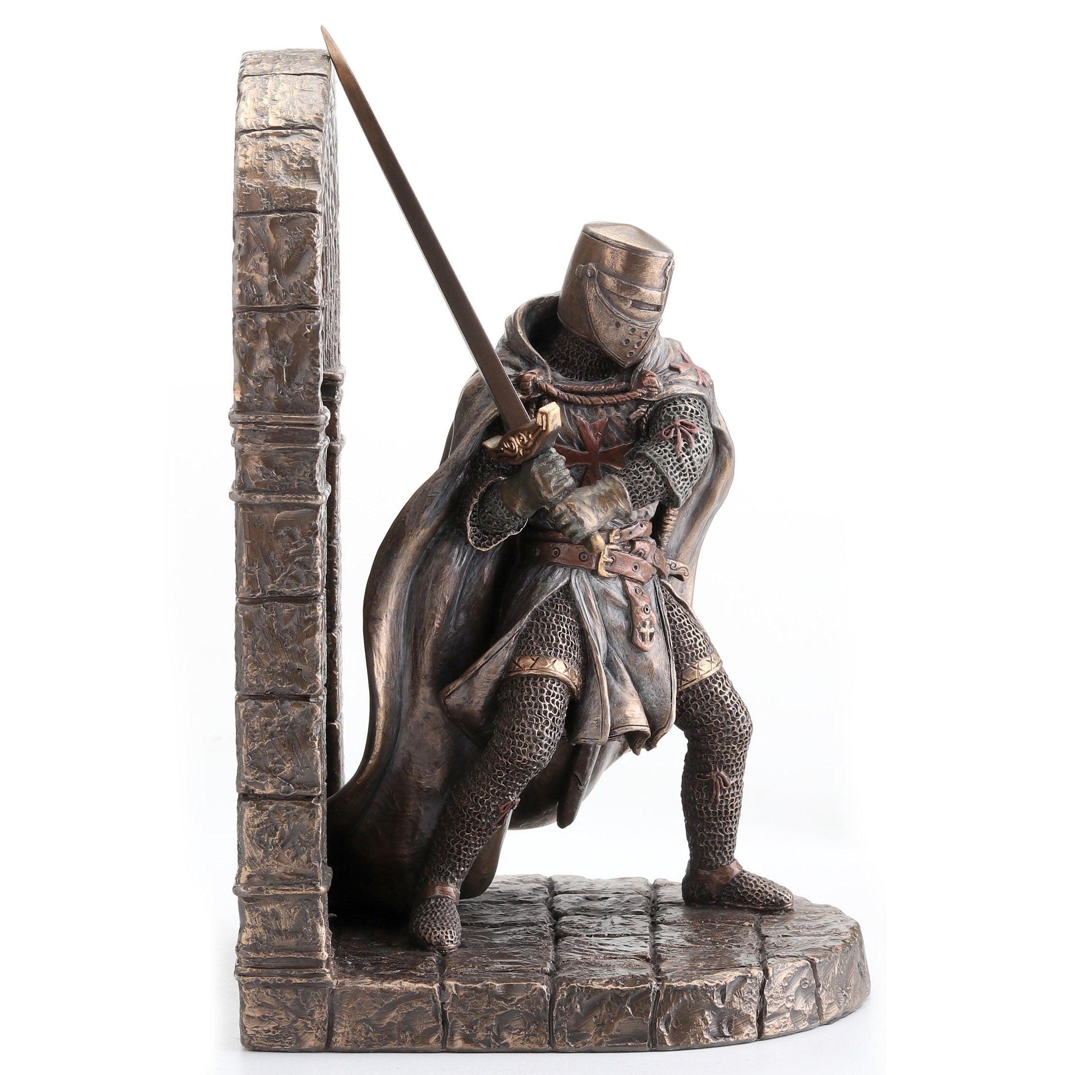 Armored Maltese Crusader With Sword Guarding Door Bookend (Single Bookend)