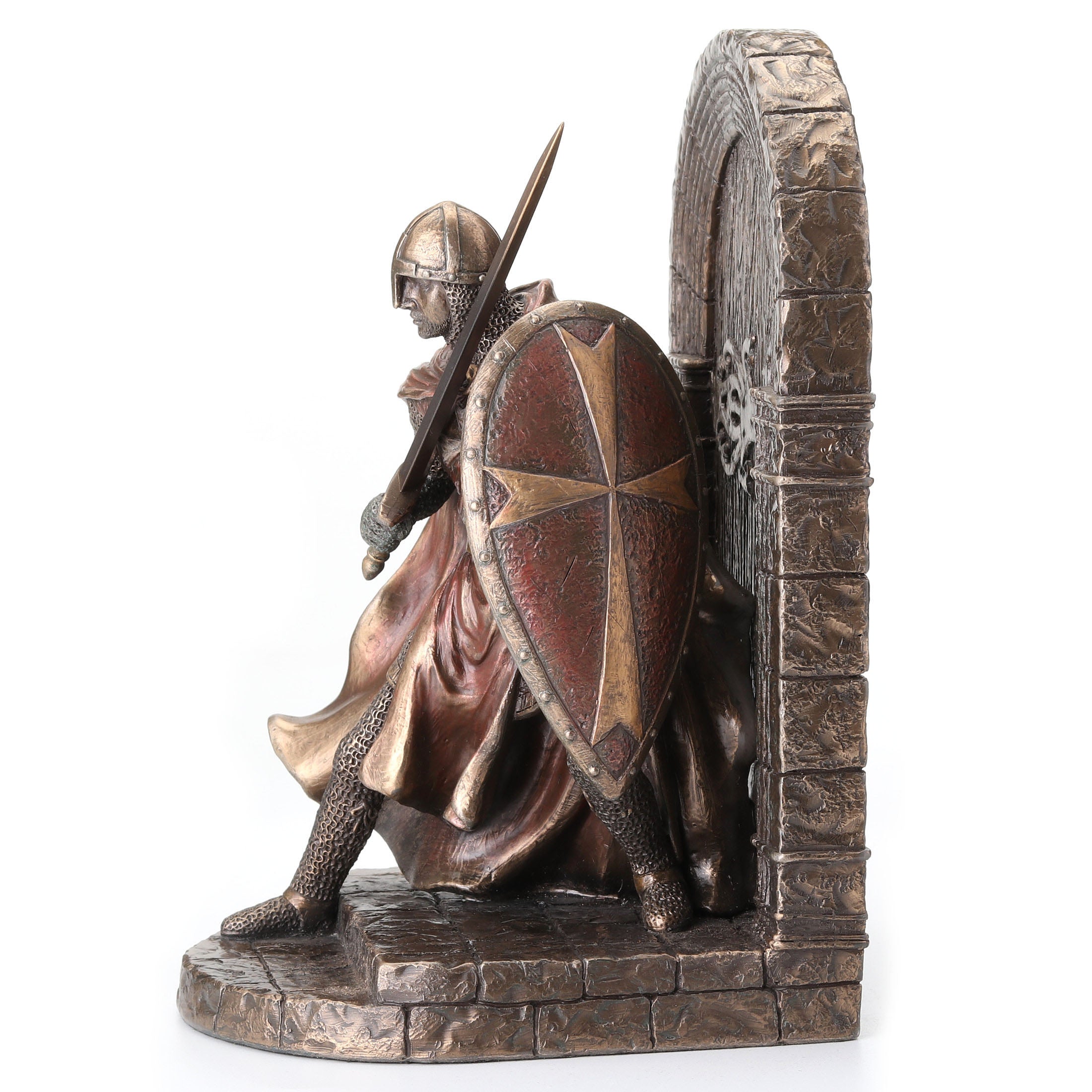 Armored Maltese Crusader With Sword And Shield Guarding Door Bookend (Single Bookend)