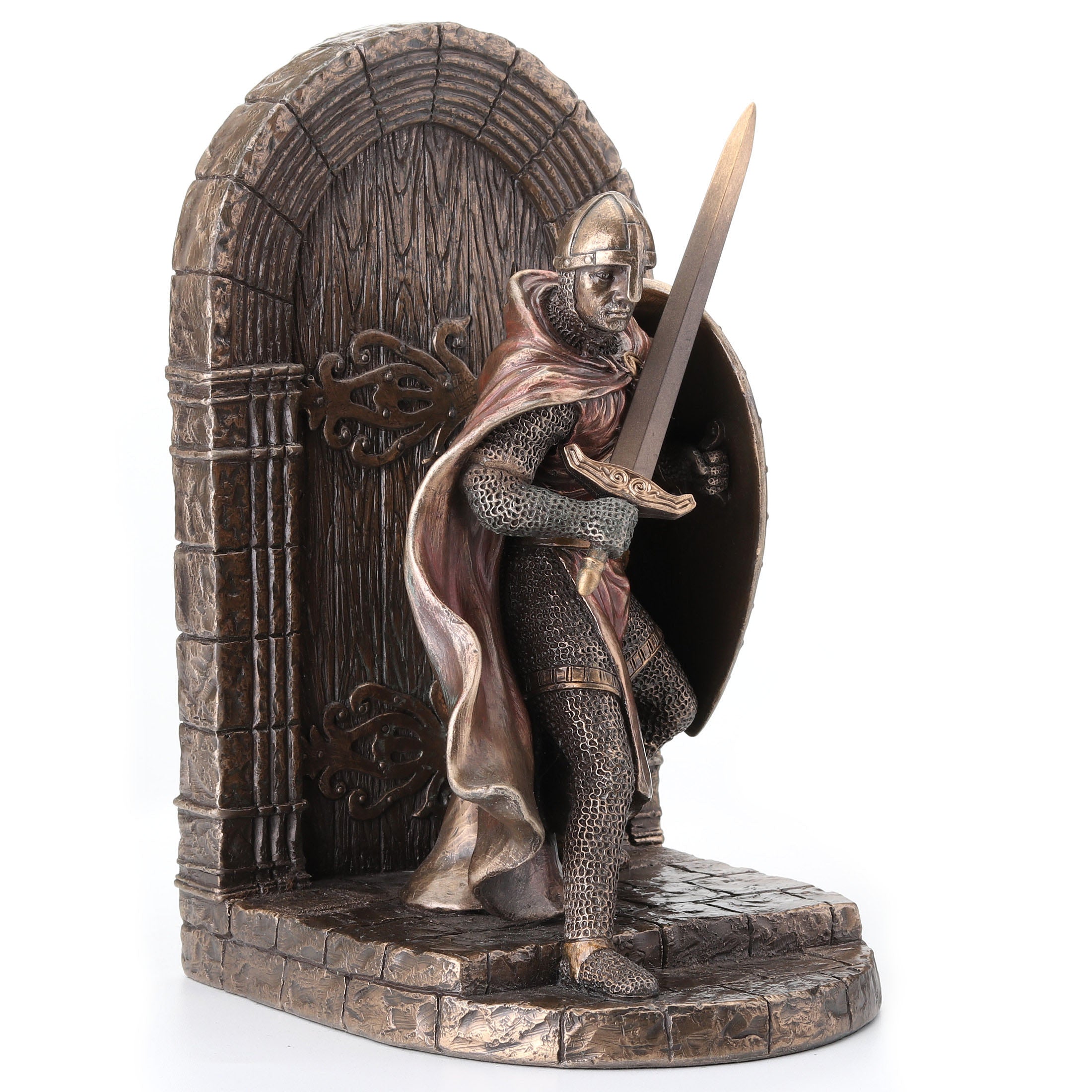 Armored Maltese Crusader With Sword And Shield Guarding Door Bookend (Single Bookend)