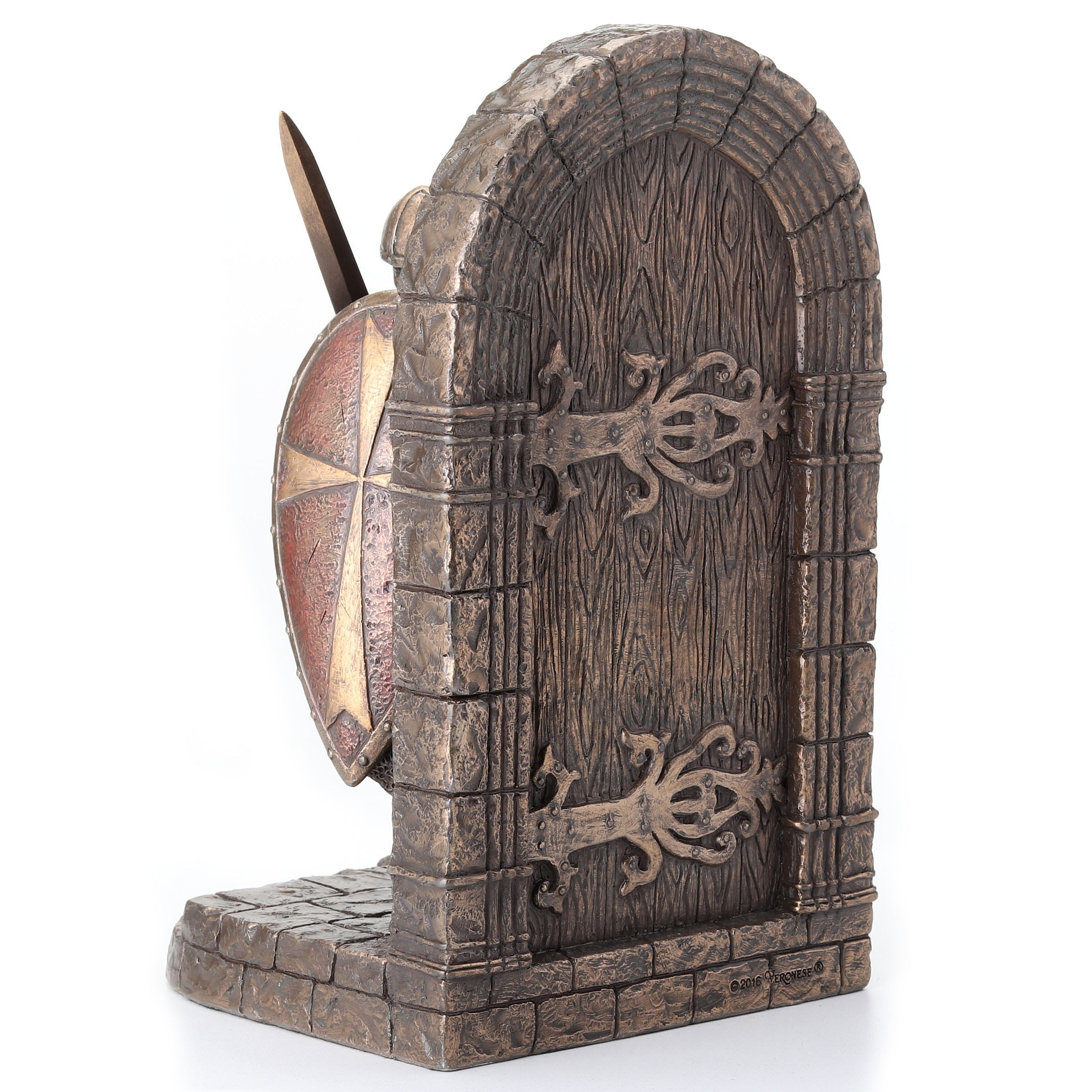 Armored Maltese Crusader With Sword And Shield Guarding Door Bookend (Single Bookend)