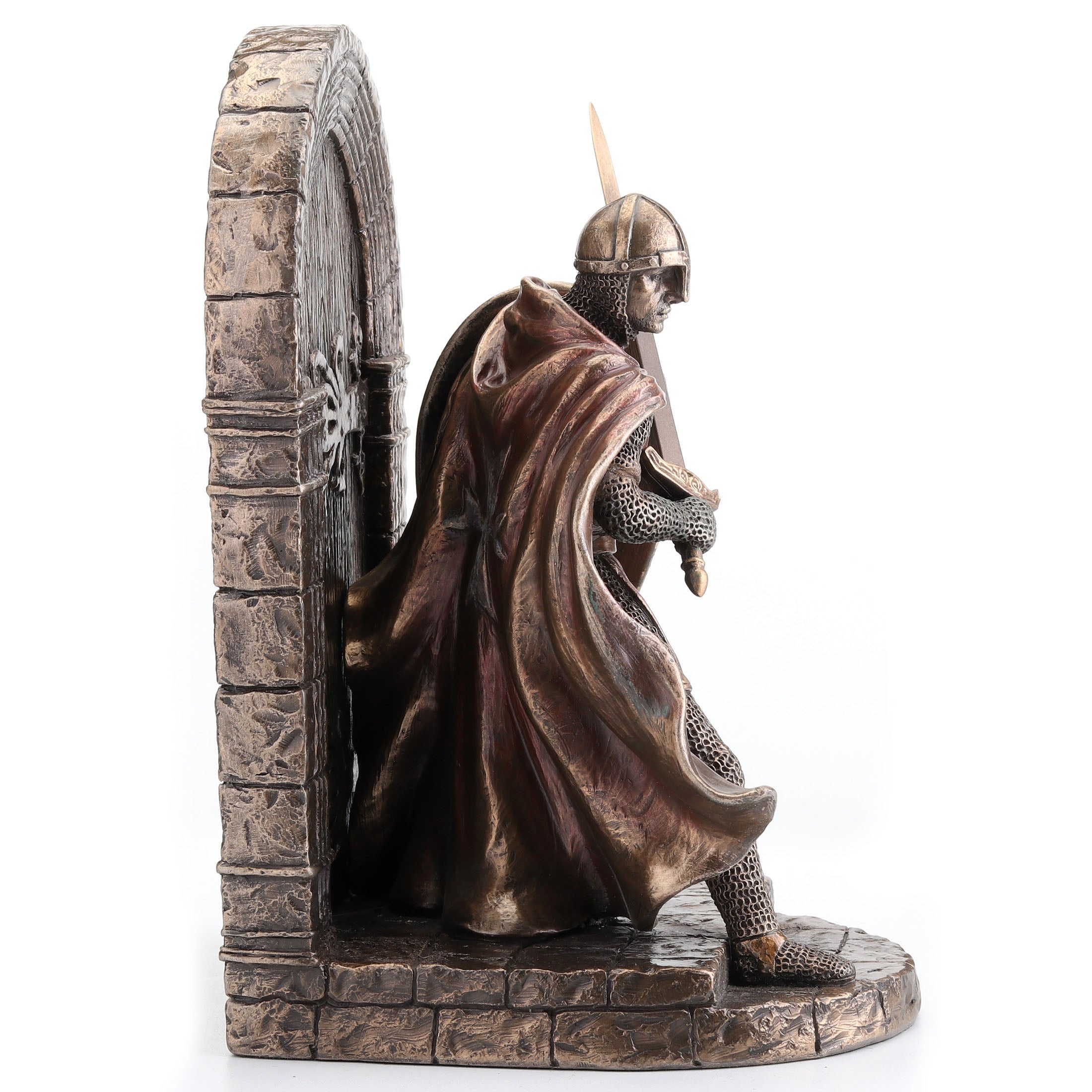Armored Maltese Crusader With Sword And Shield Guarding Door Bookend (Single Bookend)