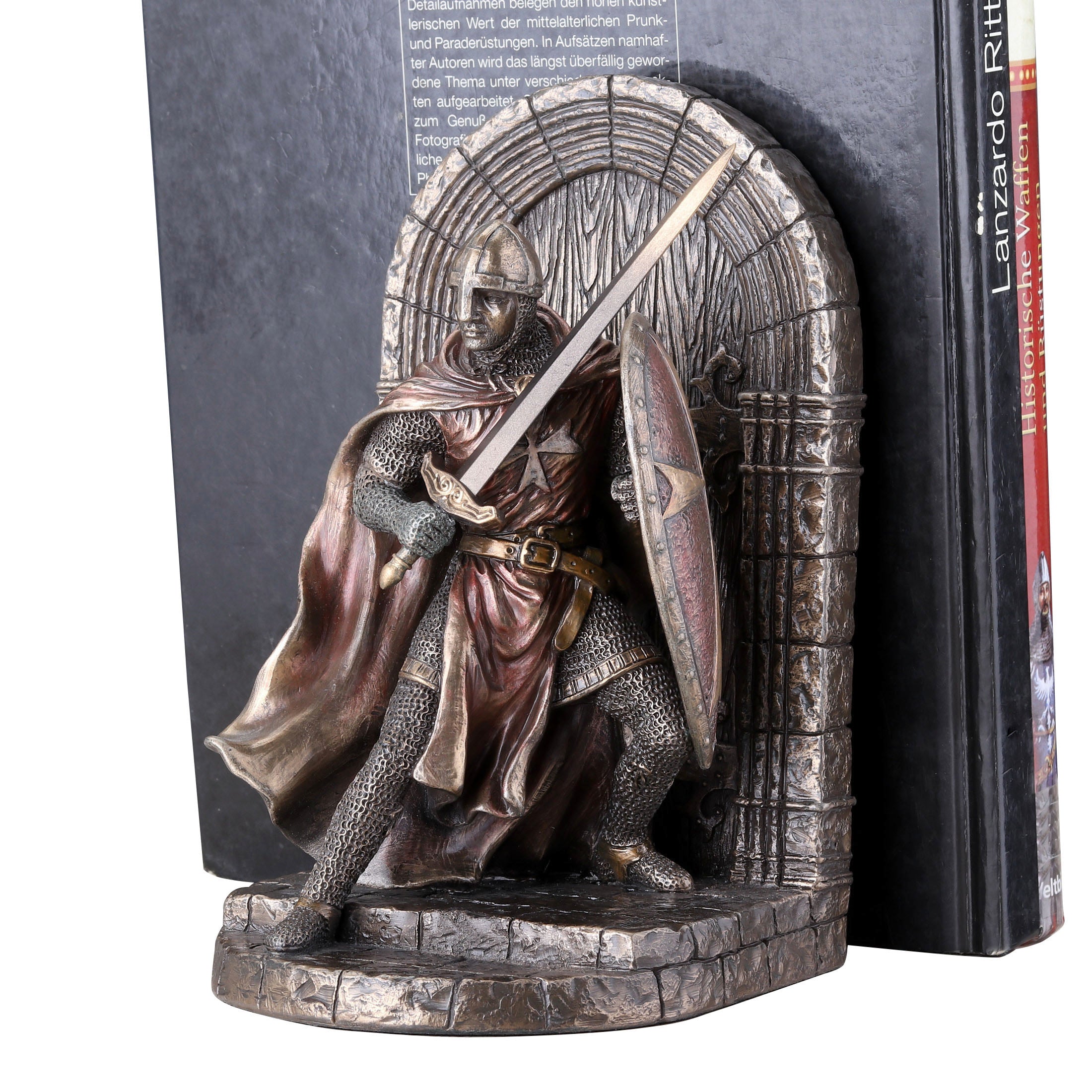 Armored Maltese Crusader With Sword And Shield Guarding Door Bookend (Single Bookend)