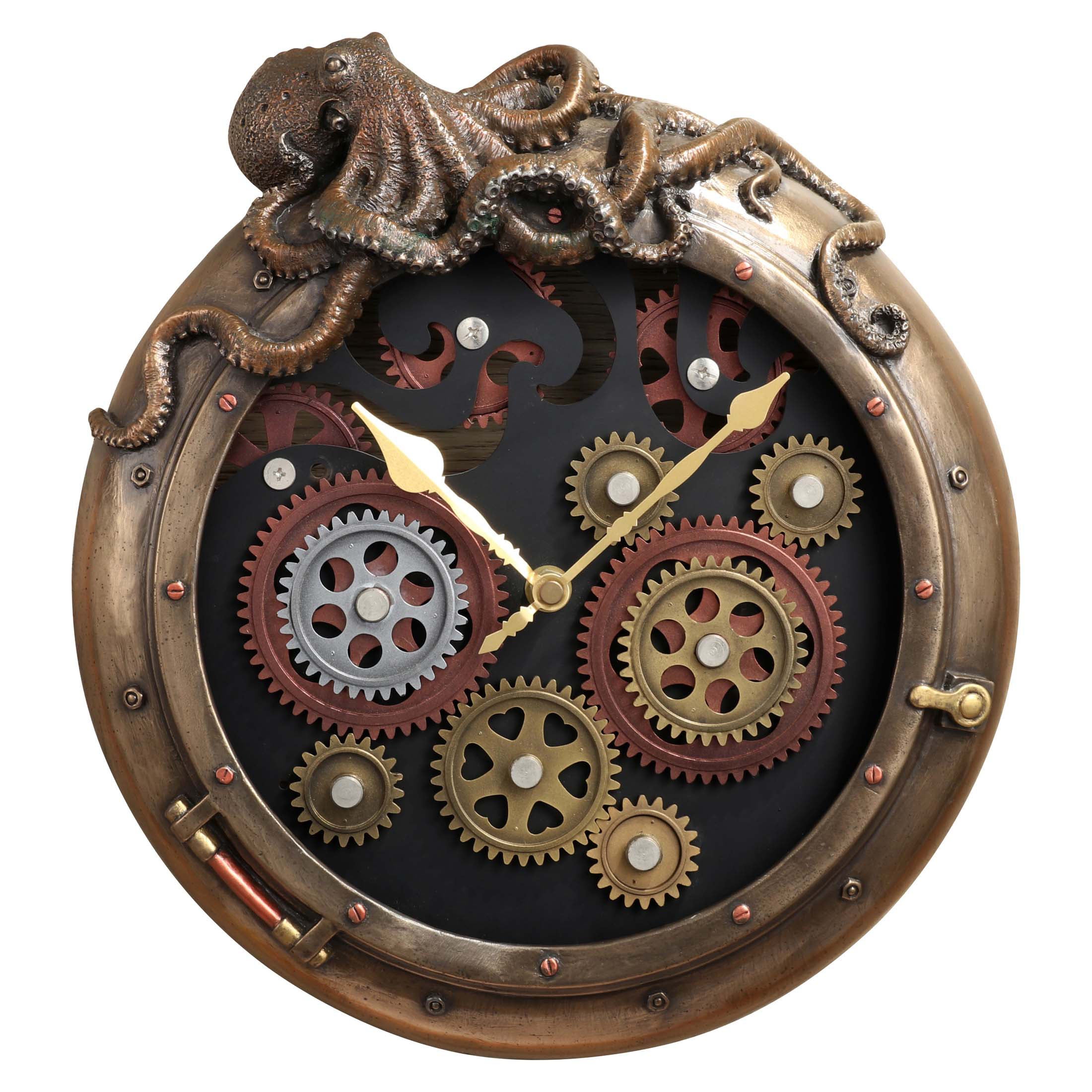 Steampunk Octopus Porthole Wall Clock