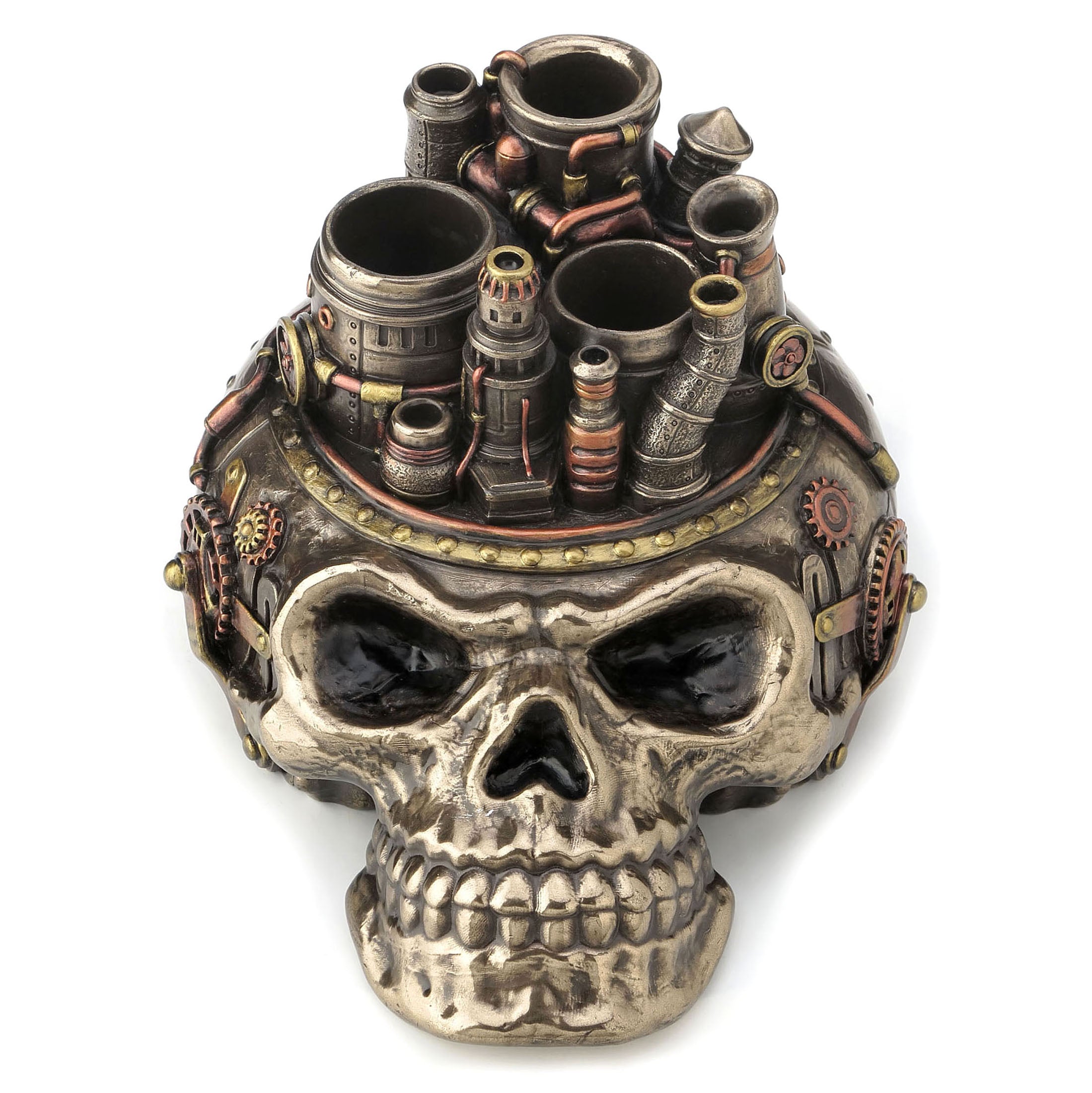 Steampunk Flat Skull Chimney Pen Holder
