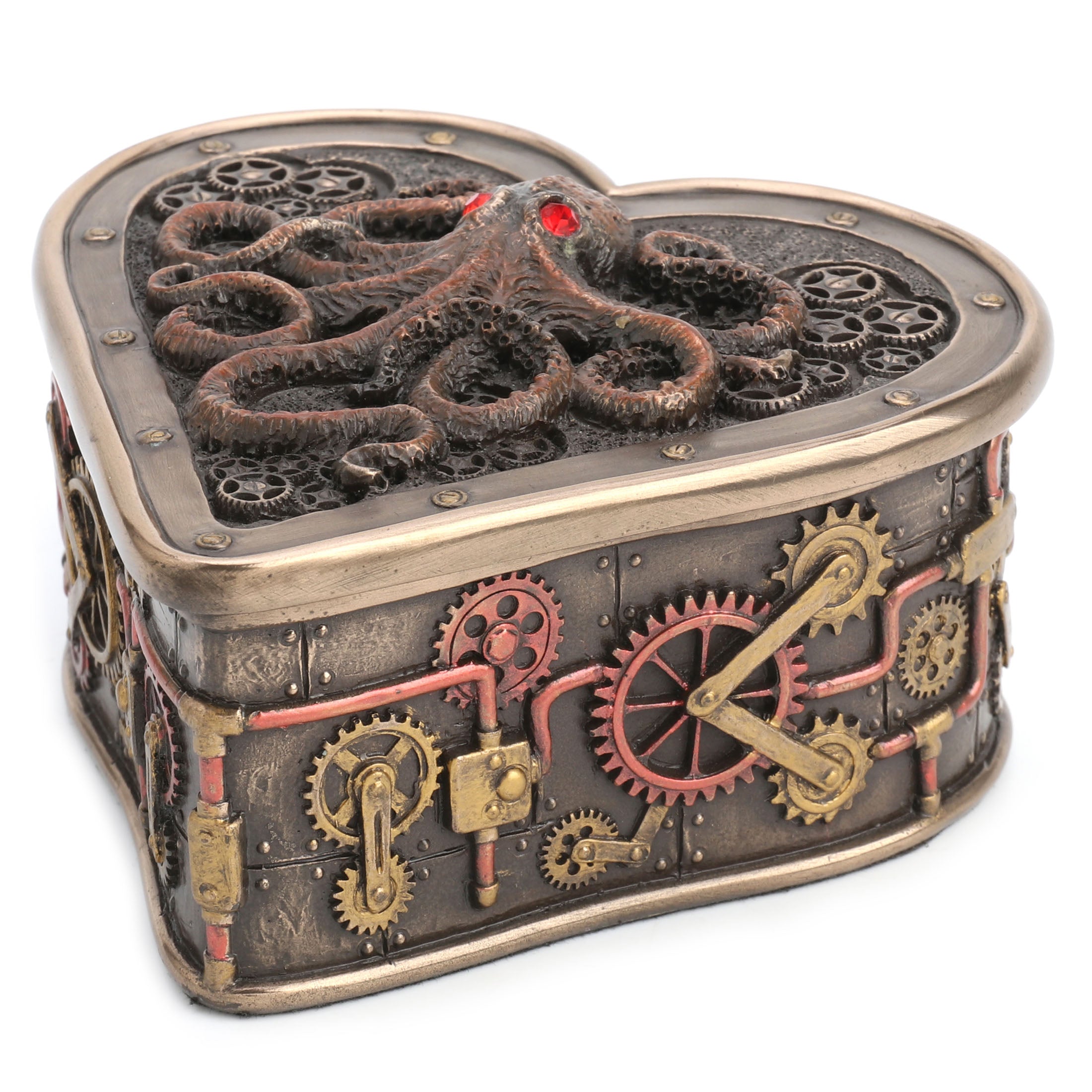 Steampunk Octopus Heart shaped Trinket Box