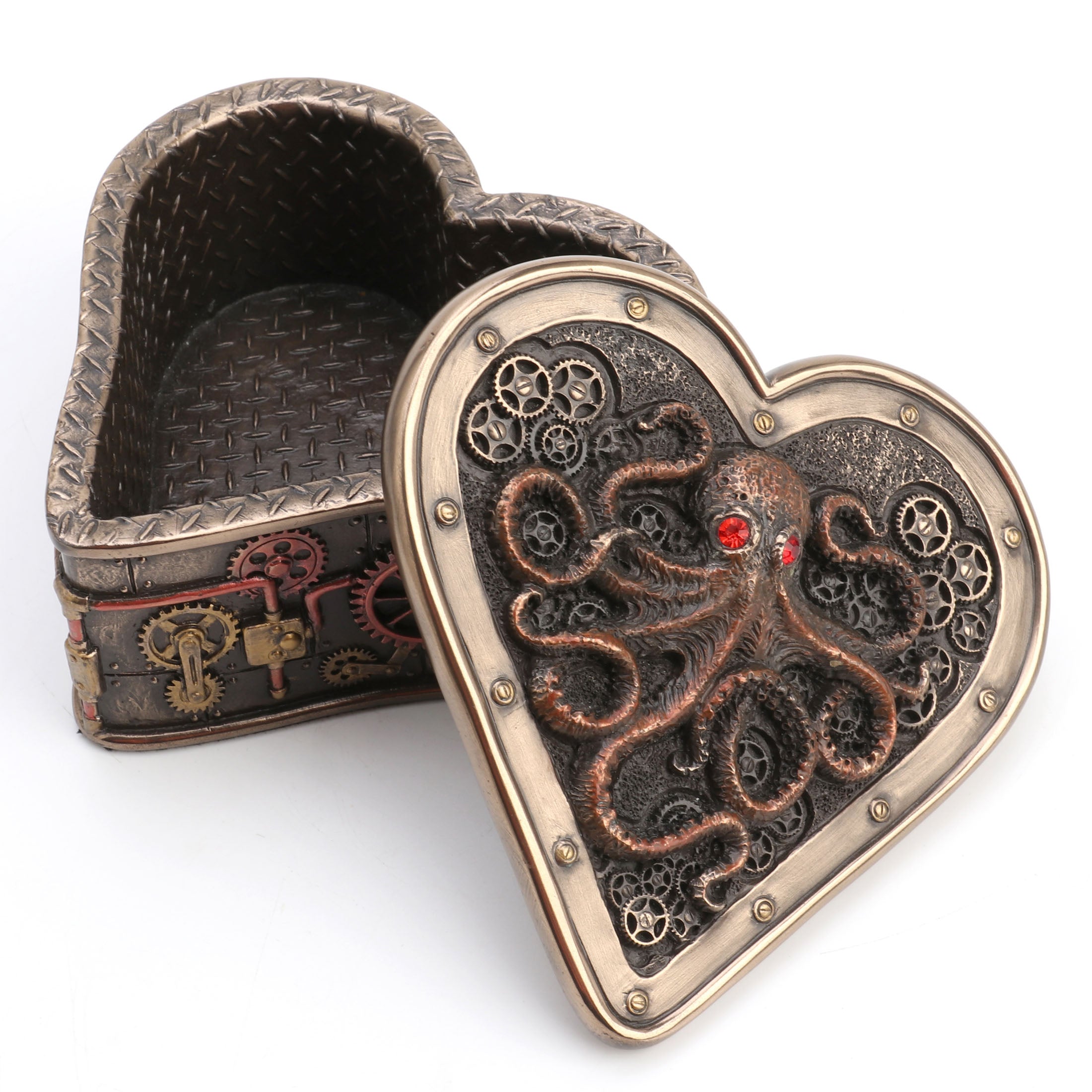 Steampunk Octopus Heart shaped Trinket Box