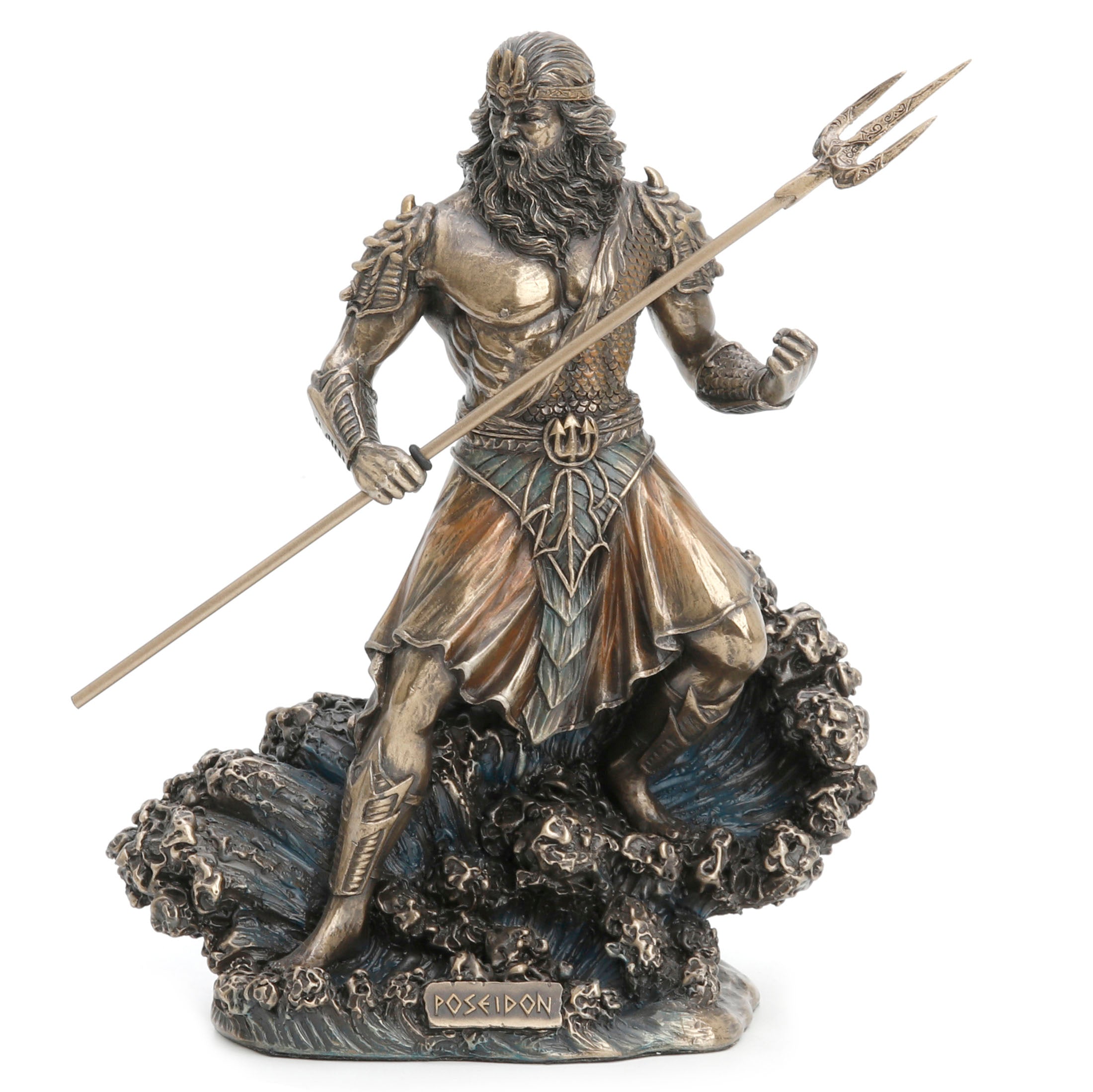 Standing Poseidon Holding Trident On Wave