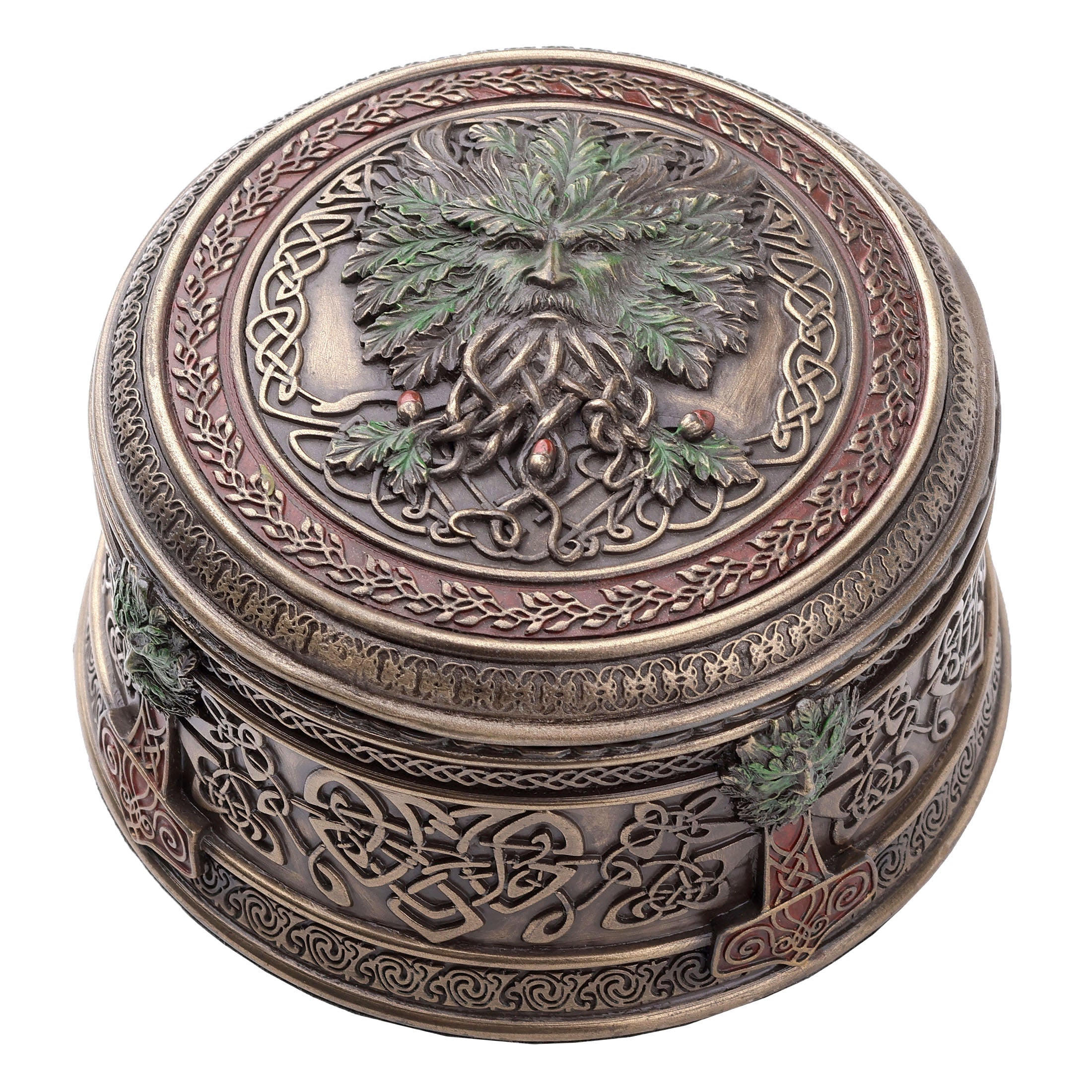 Green Man Acorn Round Trinket Box