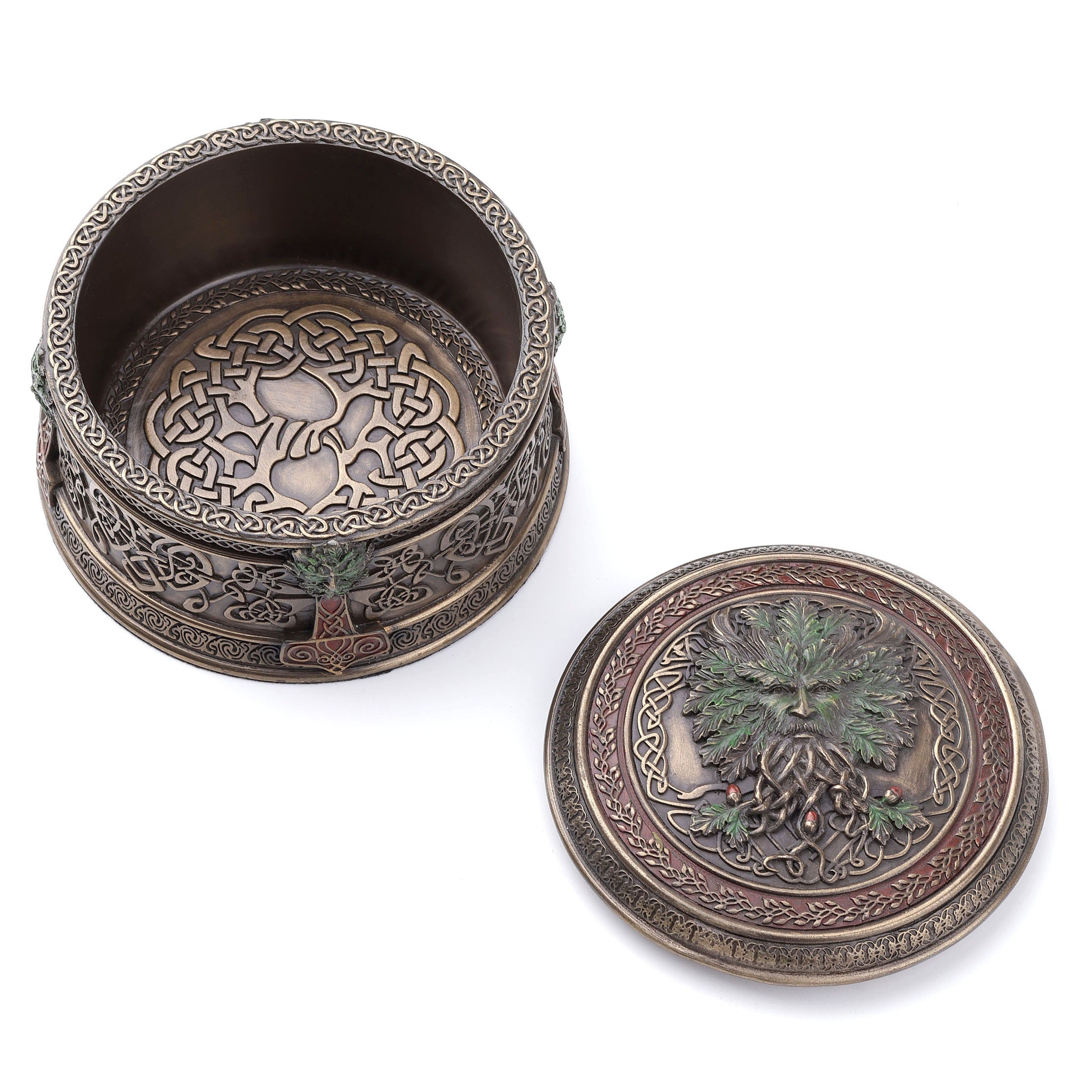 Green Man Acorn Round Trinket Box