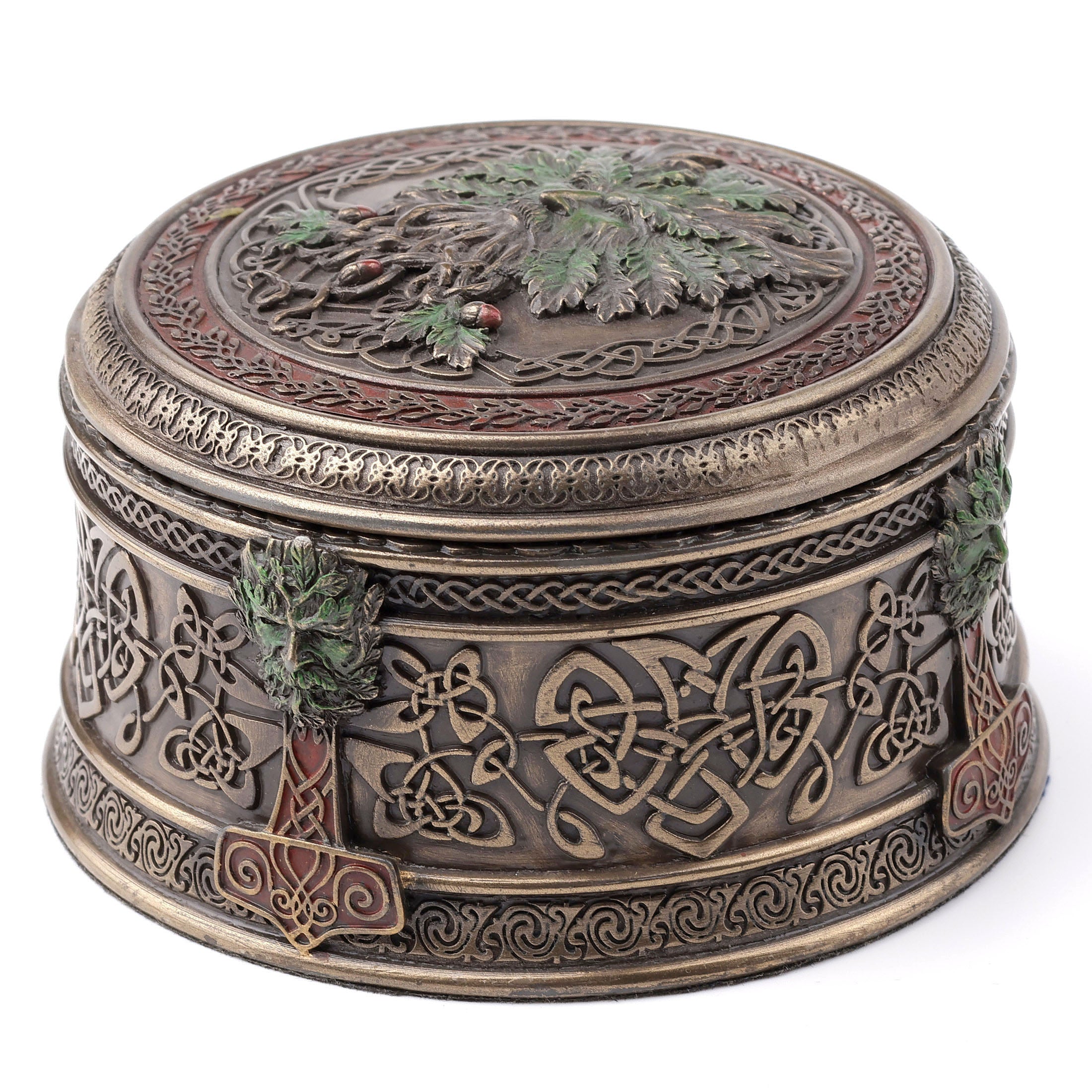 Green Man Acorn Round Trinket Box