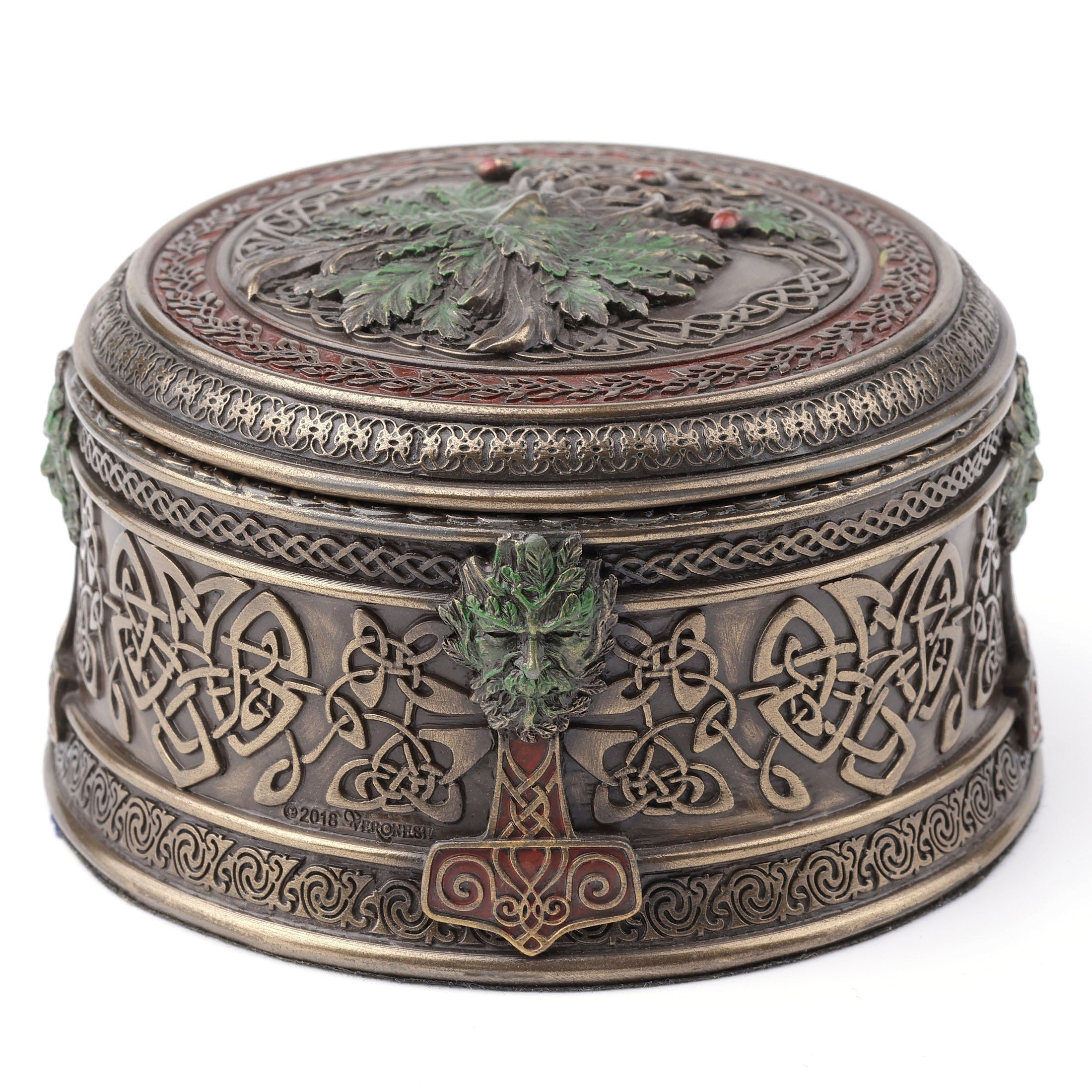 Green Man Acorn Round Trinket Box