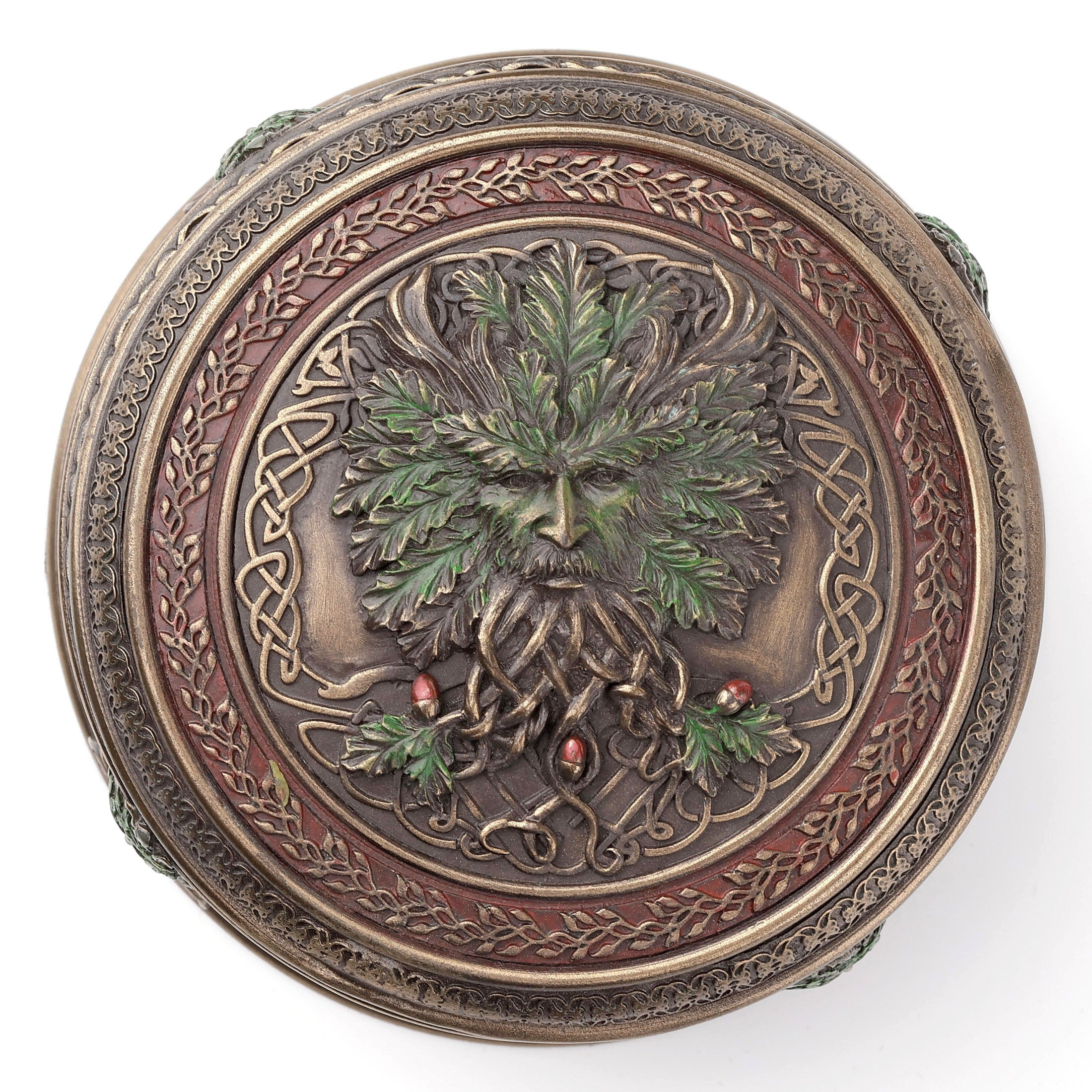 Green Man Acorn Round Trinket Box