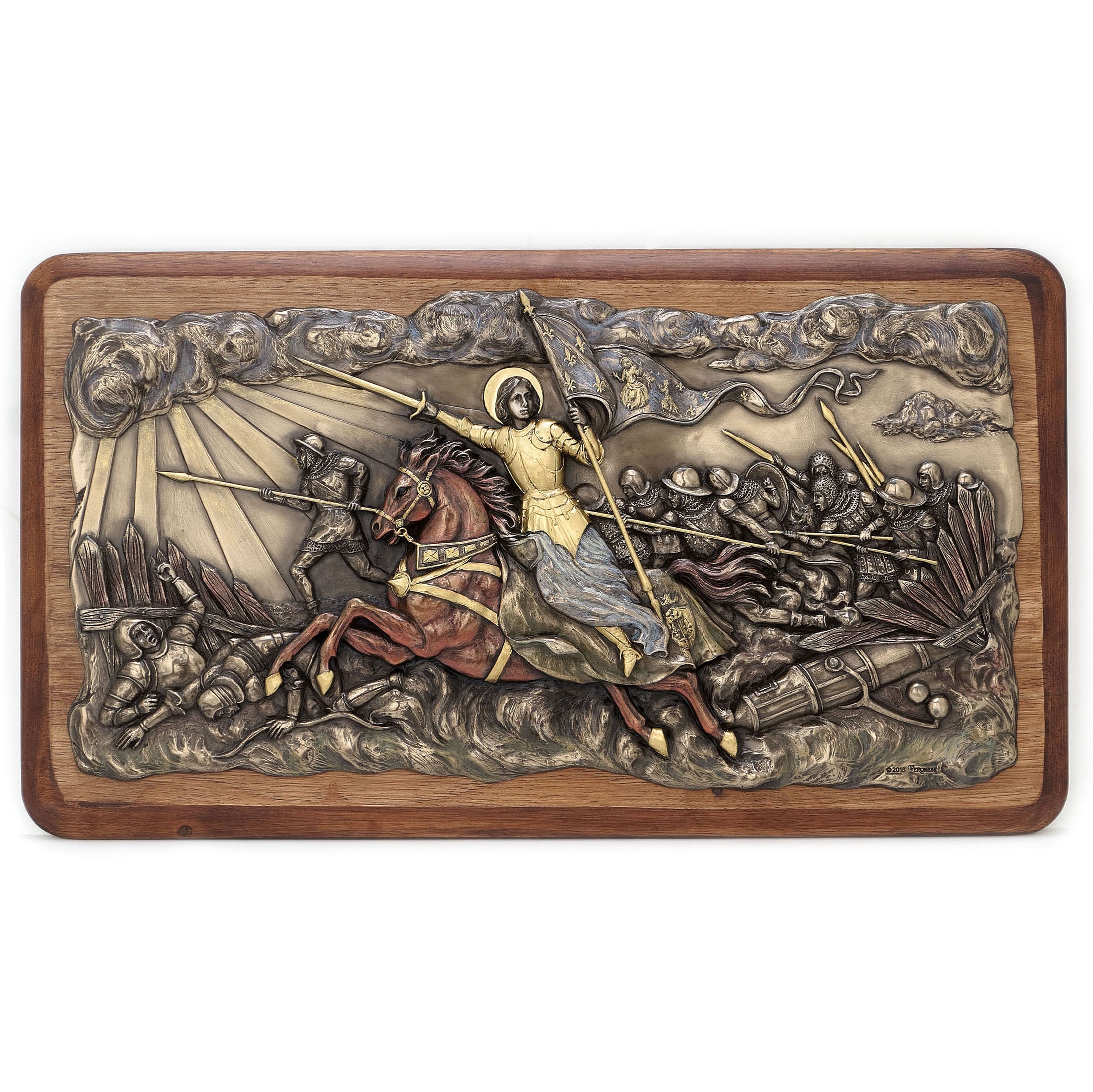 Joan Of Arc Leading Troops Into Battle Wooden Wall Plauqe