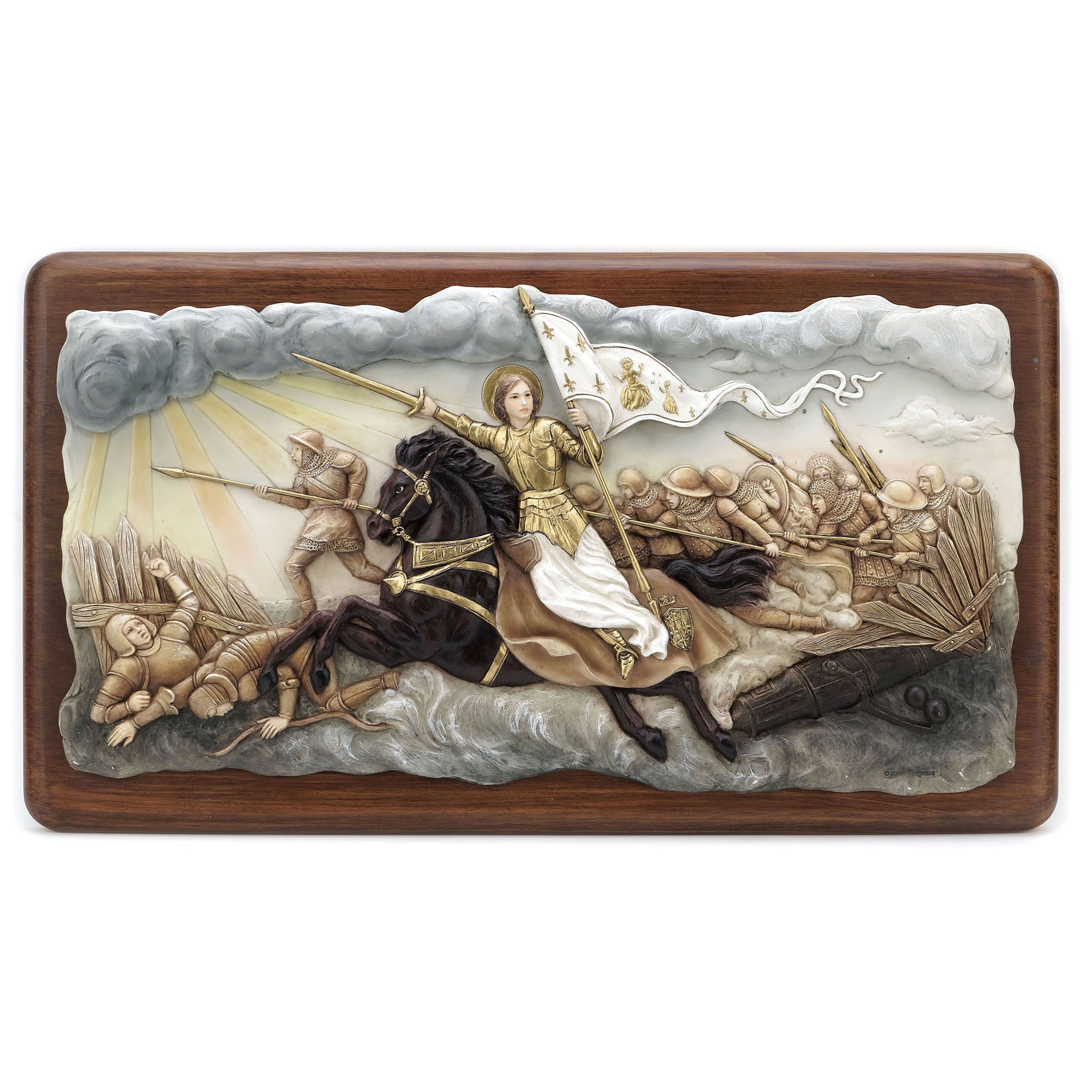 Joan Of Arc Leading Troops Into Battle Wooden Wall Plauqe