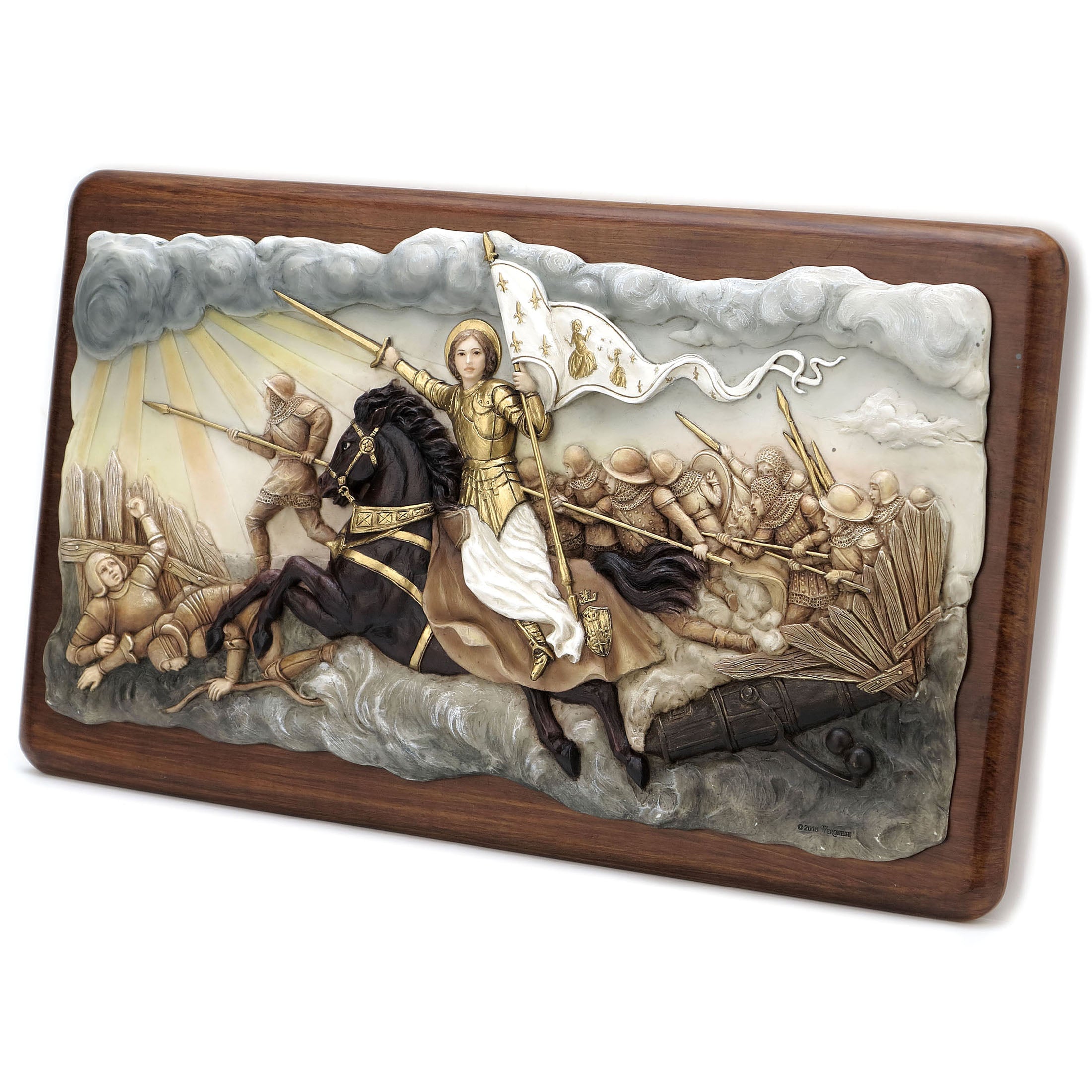 Joan Of Arc Leading Troops Into Battle Wooden Wall Plauqe