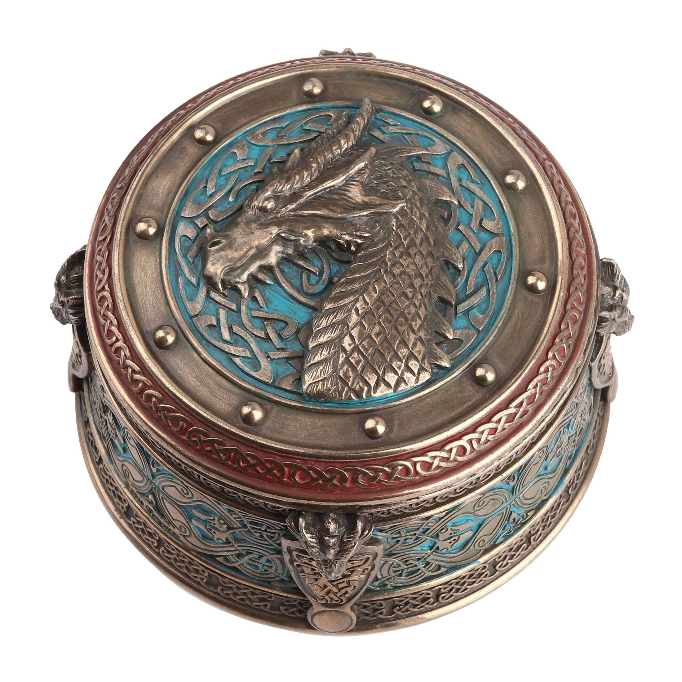 Celtic Dragon Crest Round Trinket Box