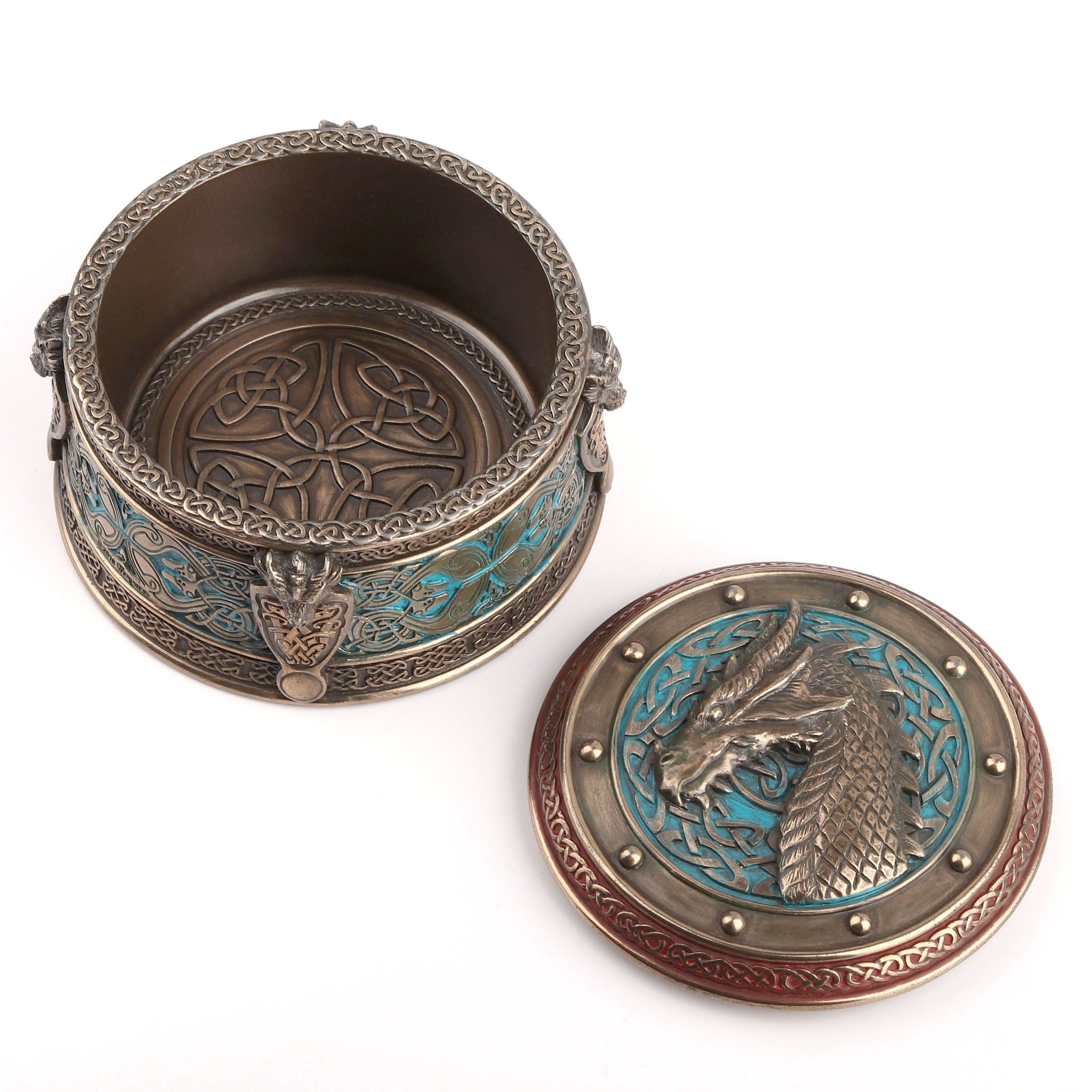 Celtic Dragon Crest Round Trinket Box