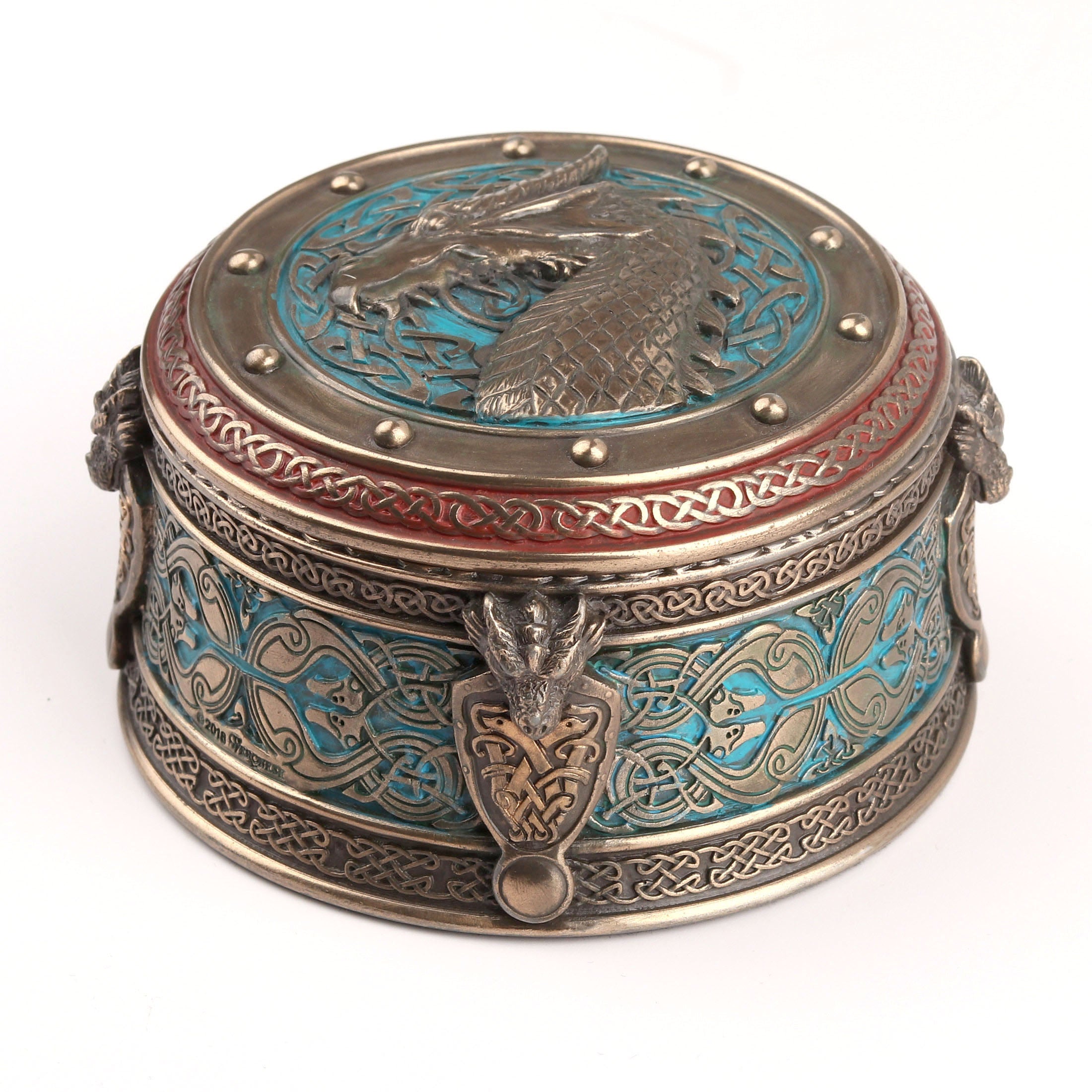 Celtic Dragon Crest Round Trinket Box