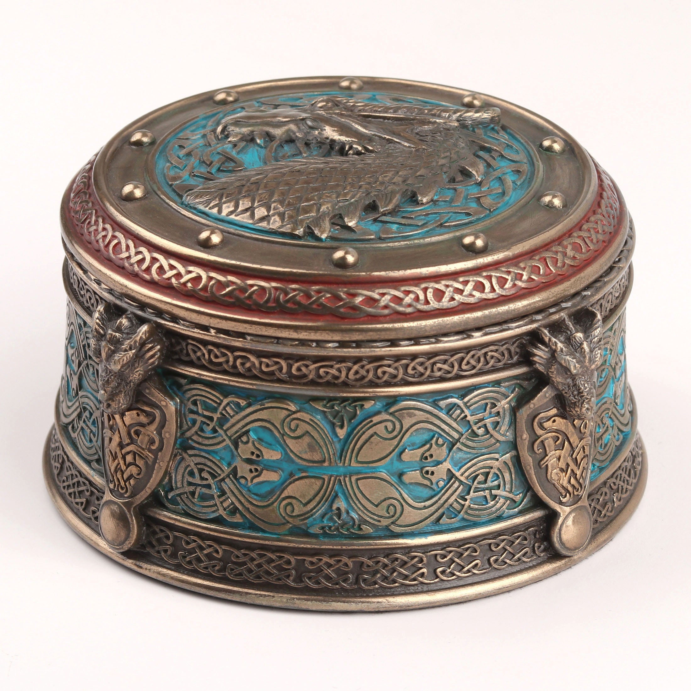 Celtic Dragon Crest Round Trinket Box