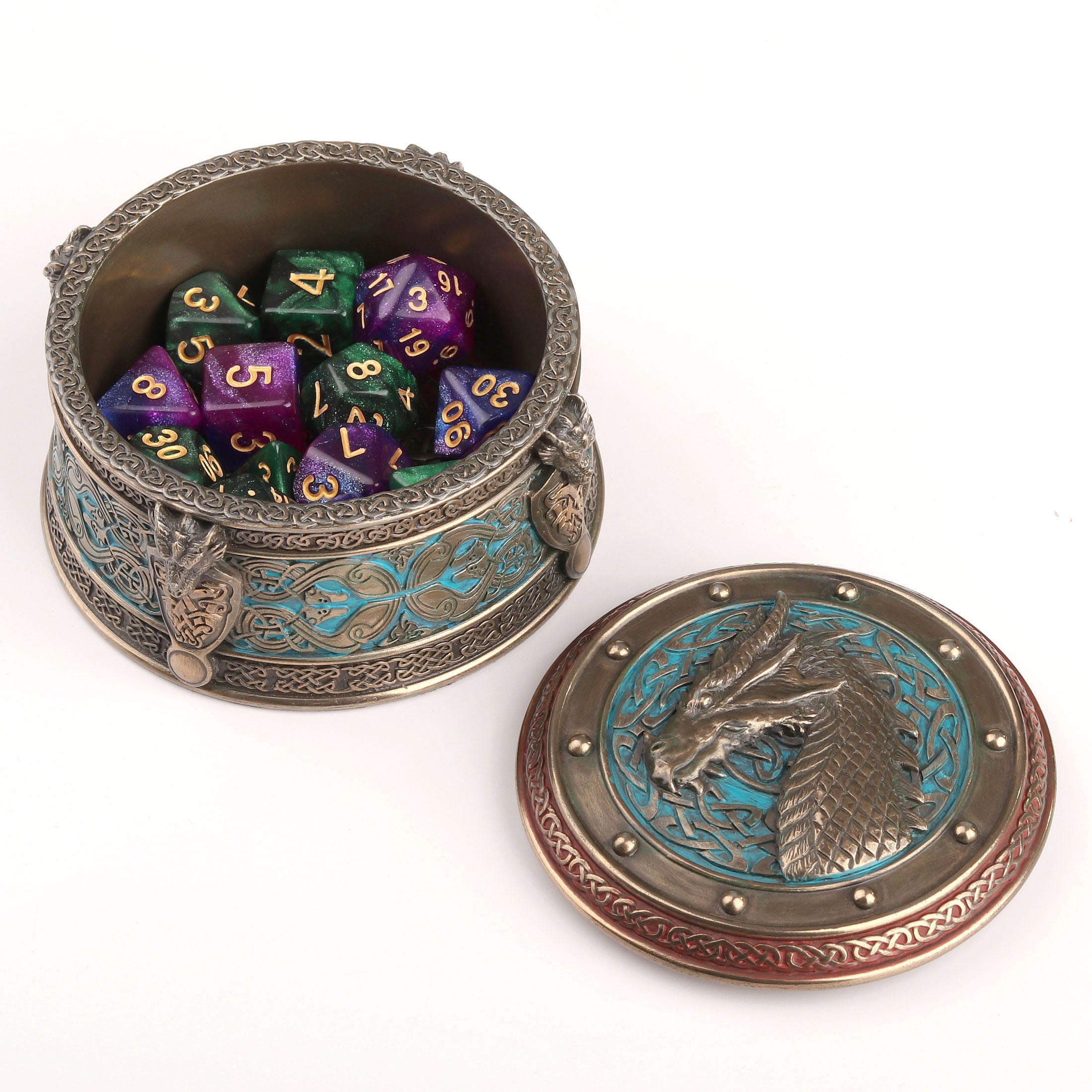 Celtic Dragon Crest Round Trinket Box