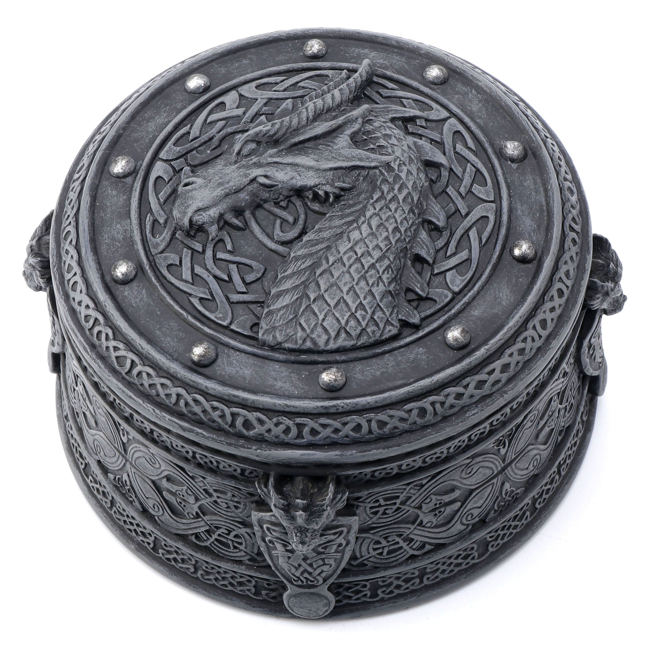 Celtic Dragon Crest Round Trinket Box
