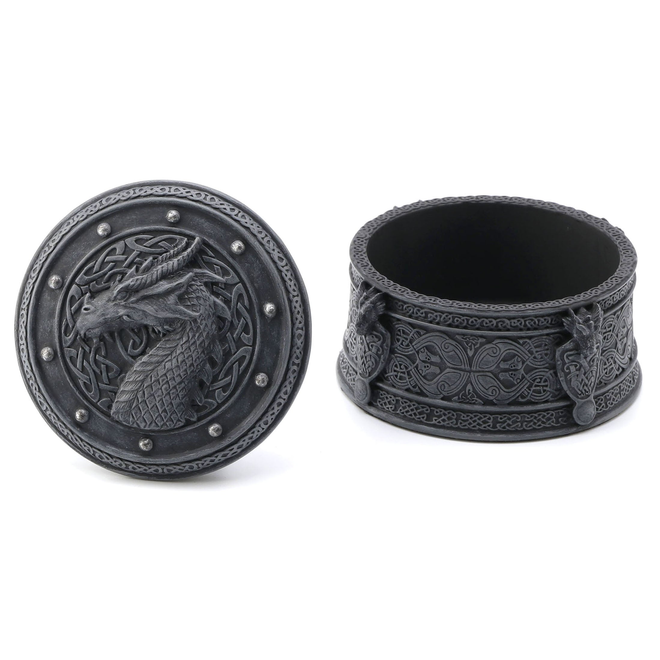 Celtic Dragon Crest Round Trinket Box