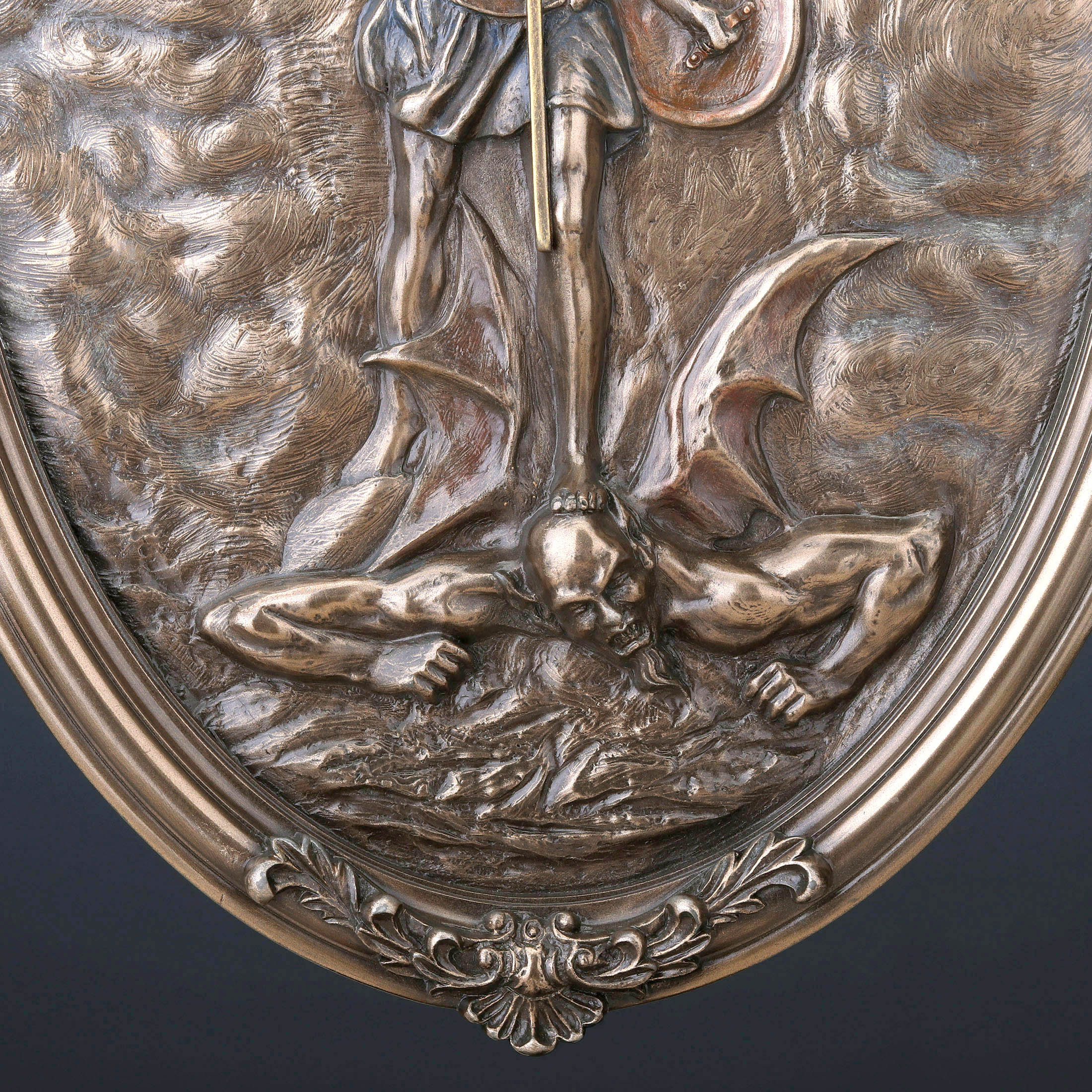 Saint Michael Tramples Demon Holding Crucifix Oval Wall Plaque