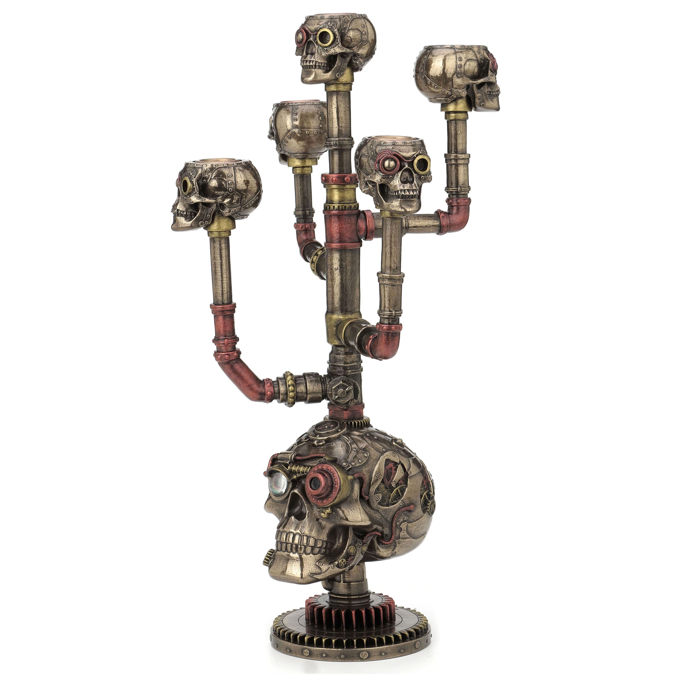 Steampunk Skull Multi Head Branched Candle Holder
