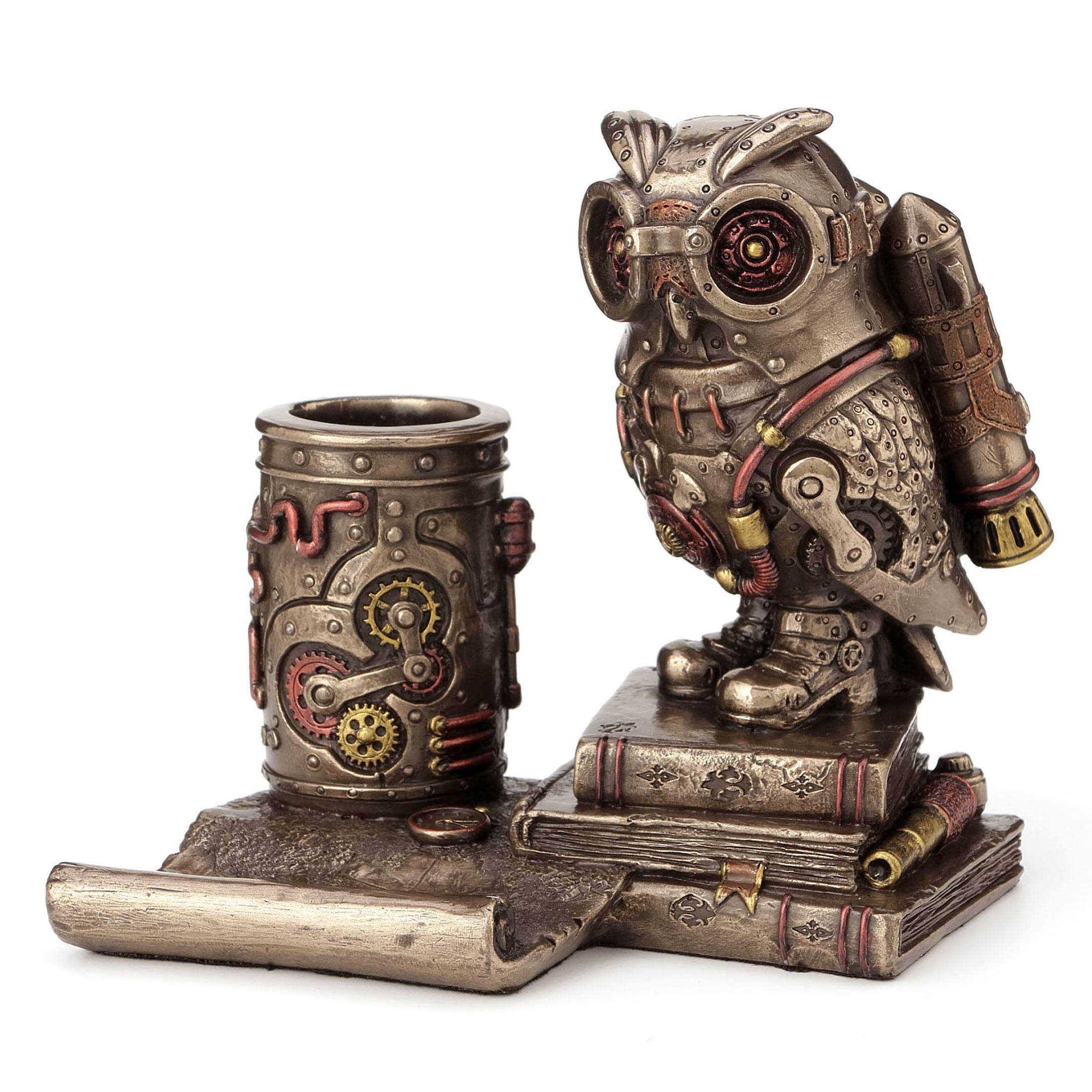 Steampunk Owl Cell Phone Stand Pen Holder