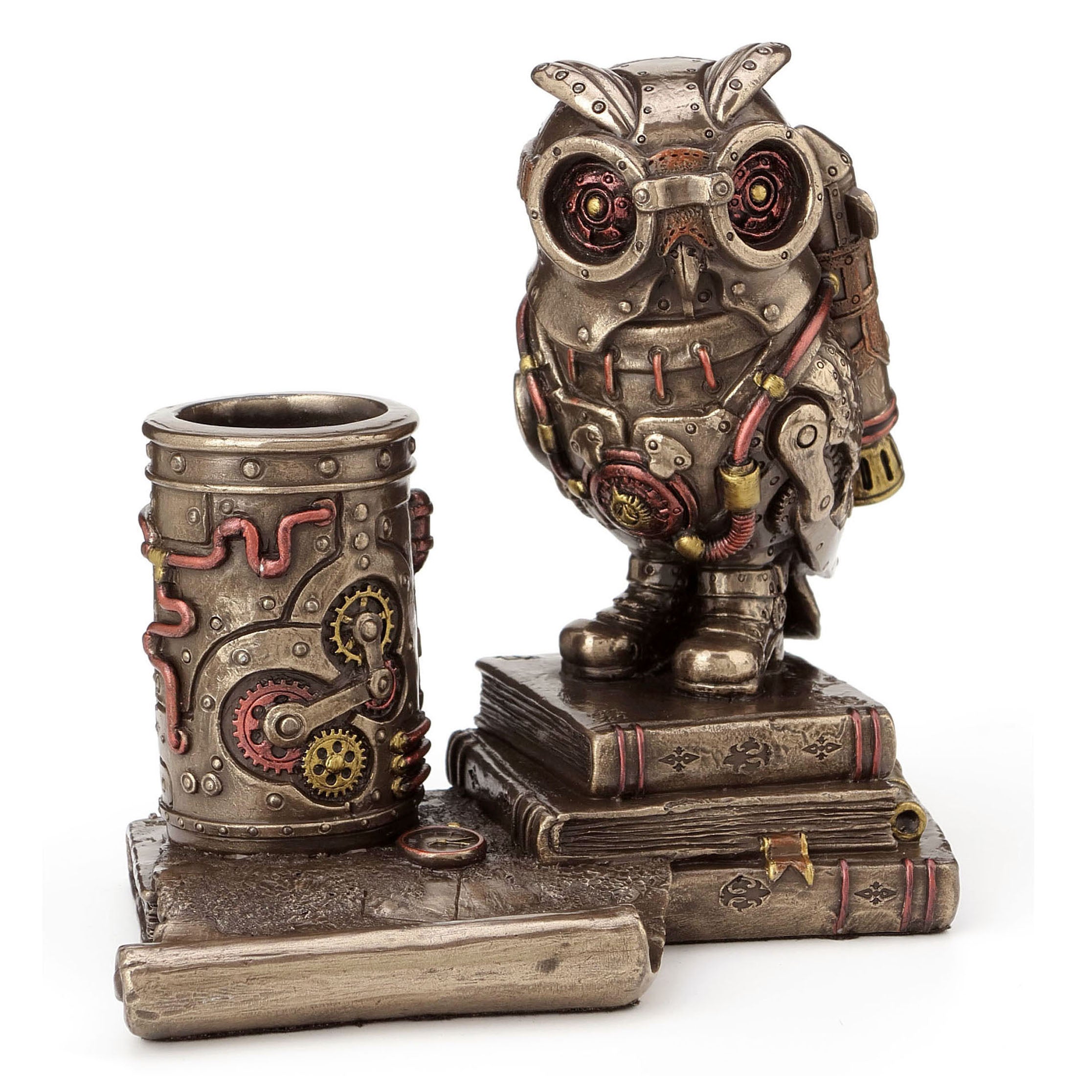 Steampunk Owl Cell Phone Stand Pen Holder