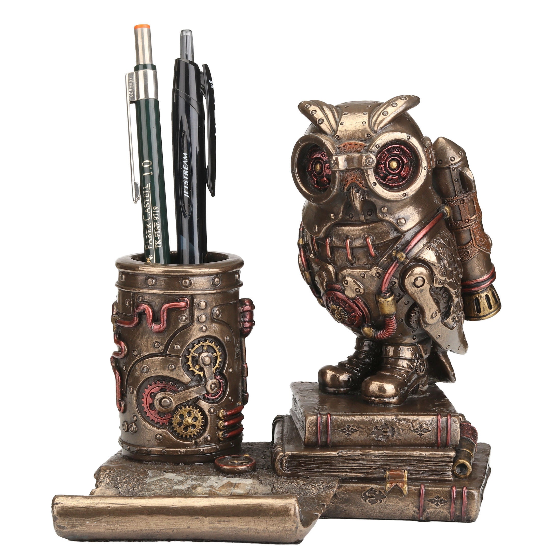 Steampunk Owl Cell Phone Stand Pen Holder
