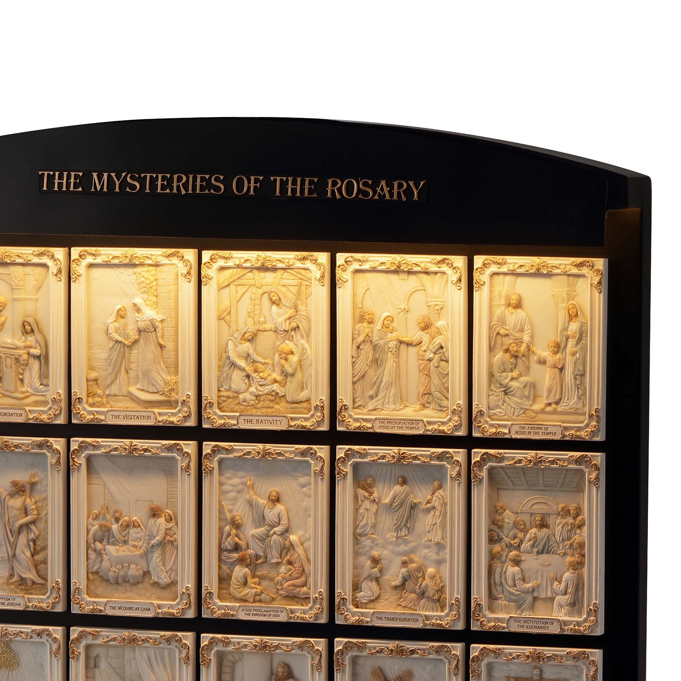 The Mysteries Of The Rosary Set With Wall Display (20pcs With LED Strip)