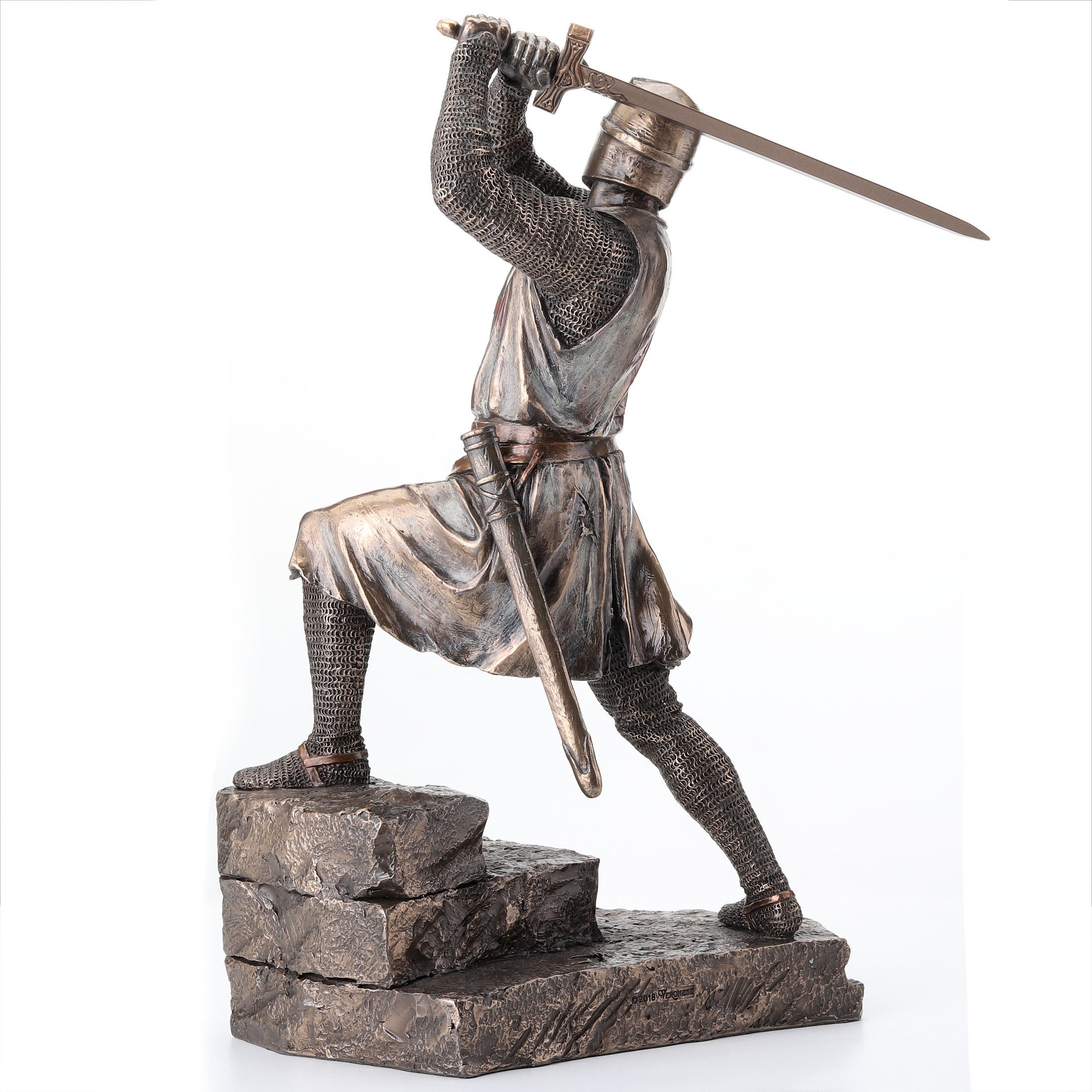 Knights Templar On Stairs Slashing With Two Handed Sword